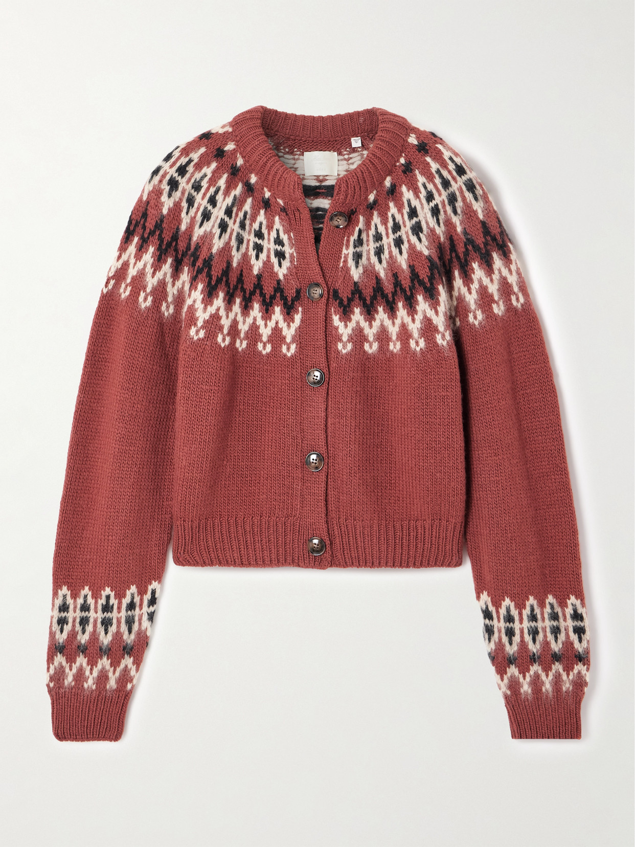 Doen Clarke Fair Isle Wool-blend Cardigan In Burgundy