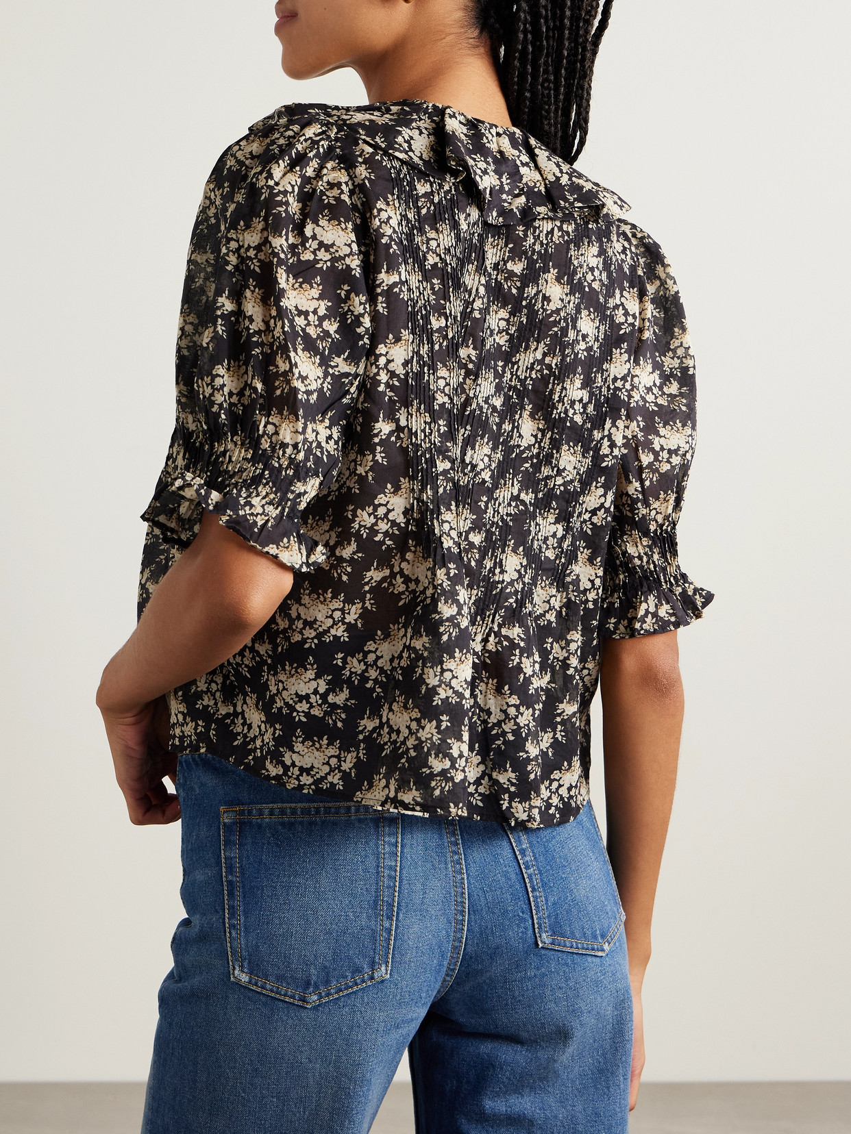 Dôen - Henri Ruffled Pintucked Floral-Print Organic Cotton-Voile Top