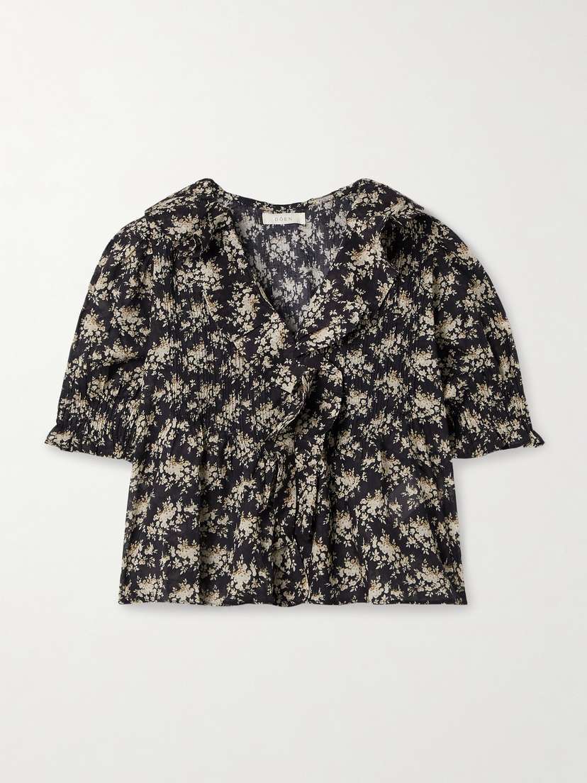 DÔEN Henri Ruffled Pintucked Floral-print Organic Cotton-voile Top