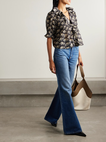 Dôen Henri ruffled pintucked floral-print organic cotton-voile top