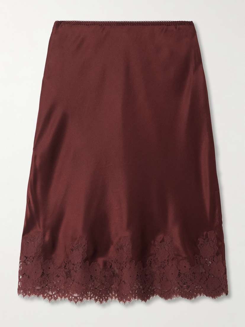 DÔEN Elowette Lace-trimmed Silk-satin Midi Skirt