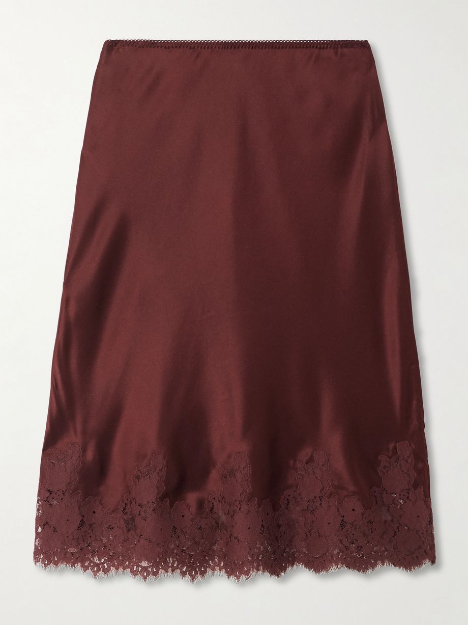 Elowette lace-trimmed floral-print silk-satin midi skirt