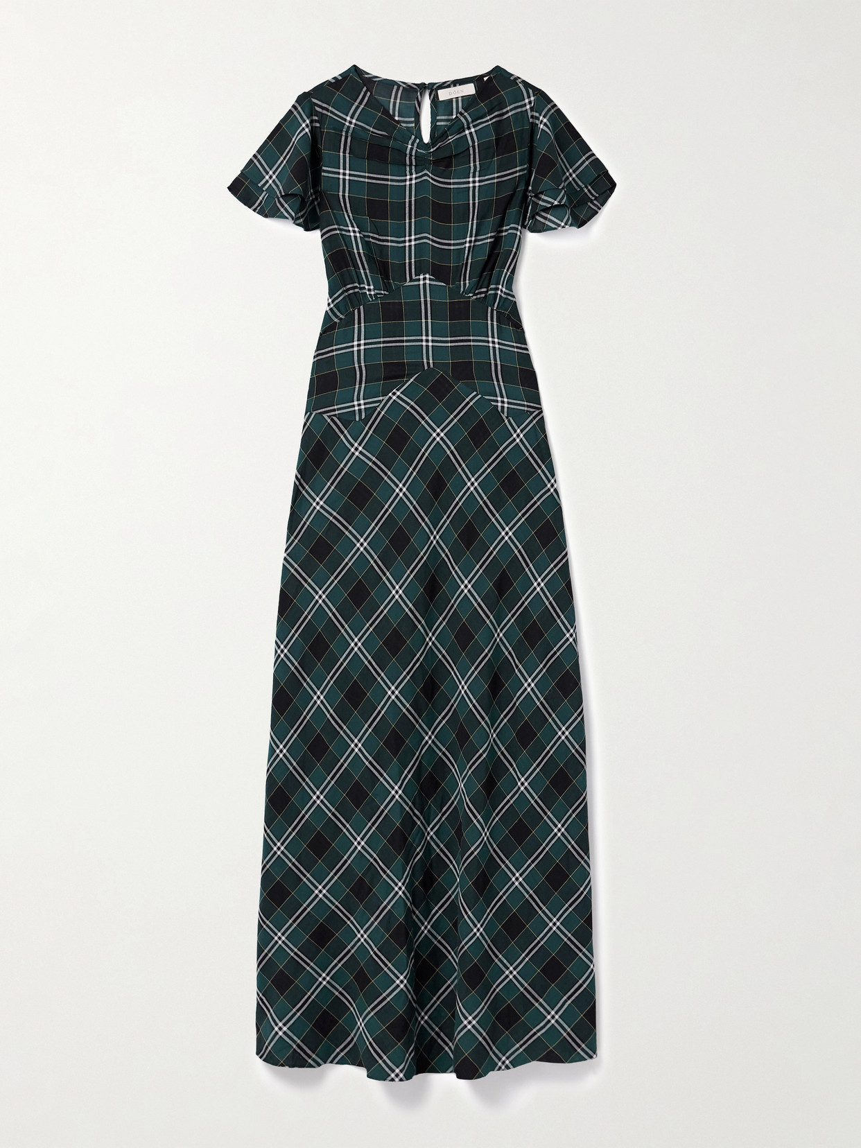 Doen Seraphine Checked Cotton-twill Midi Dress In Green