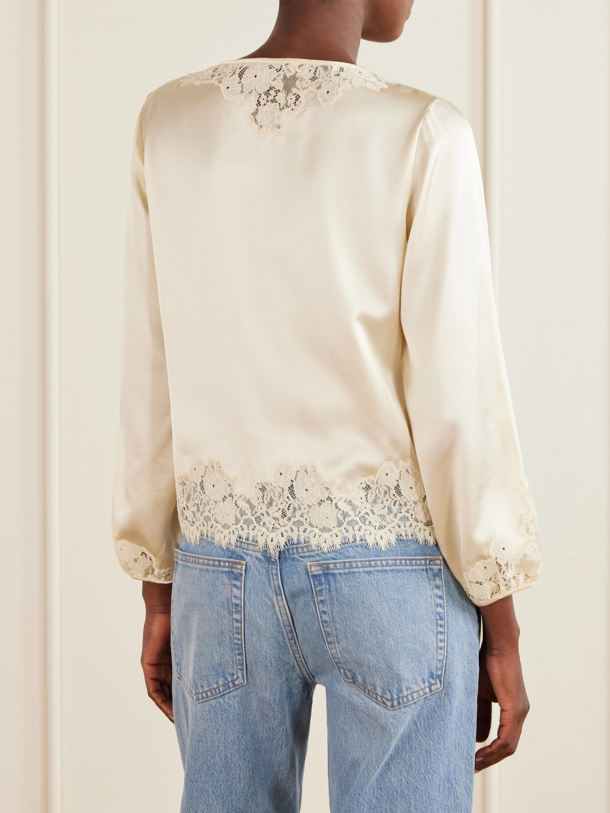 Dôen - Lucine Lace-Trimmed Silk-Satin Blouse