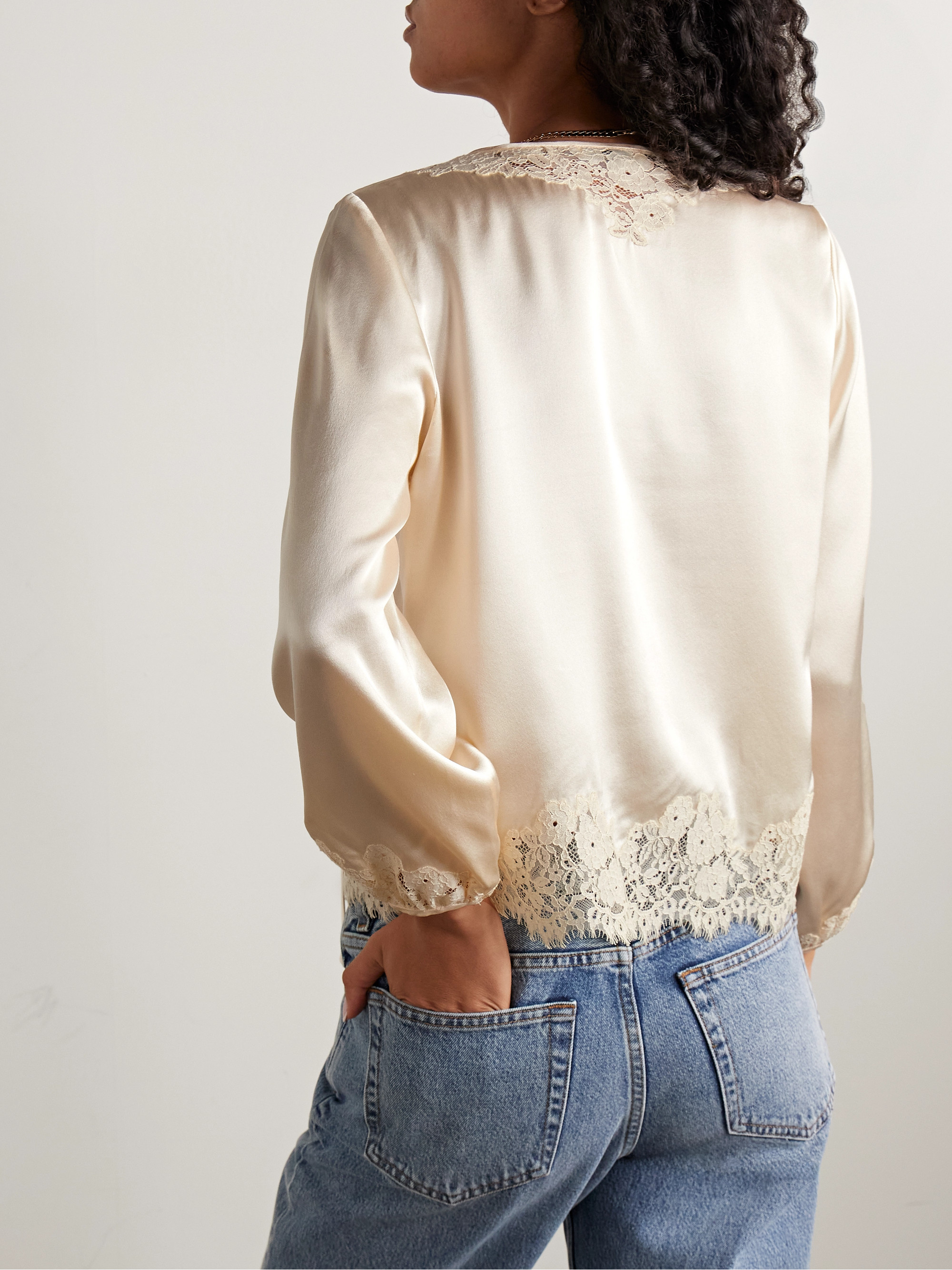 Dôen Lucine lace-trimmed silk-satin blouse thumbnail