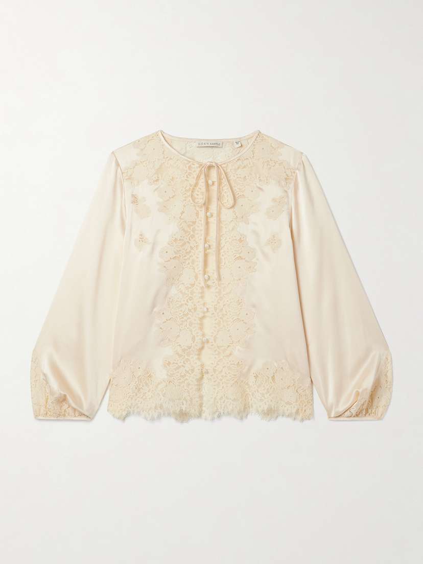 DÔEN Lucine Lace-trimmed Silk-satin Blouse