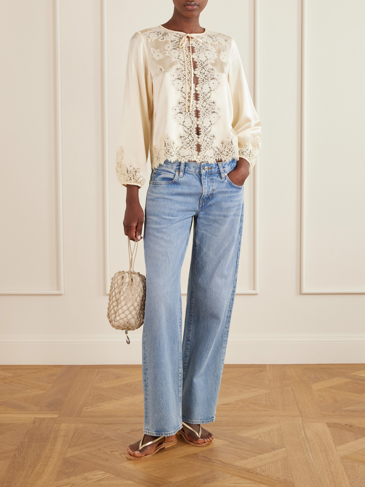 Dôen - Lucine Lace-Trimmed Silk-Satin Blouse