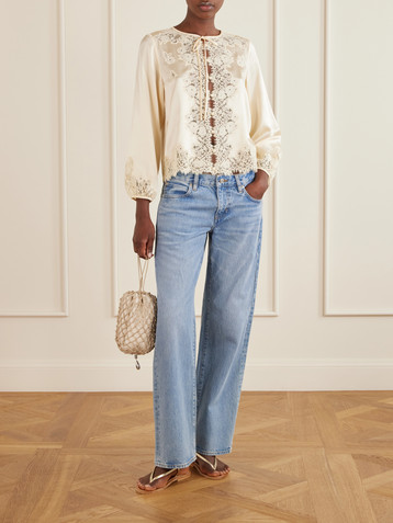 Dôen Lucine lace-trimmed silk-satin blouse