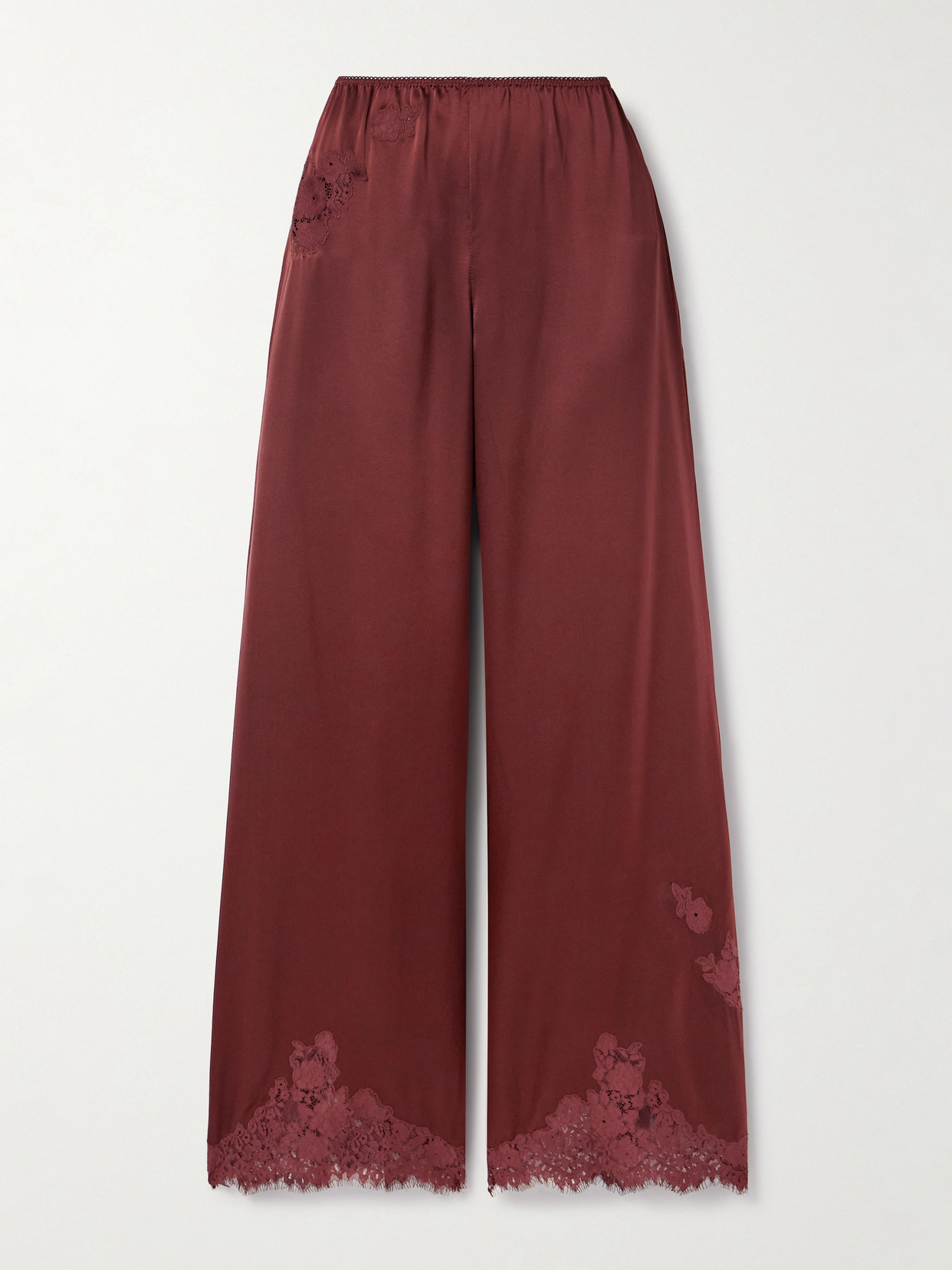 Doen Lavon Lace-trimmed Silk-satin Wide-leg Pants In Brown