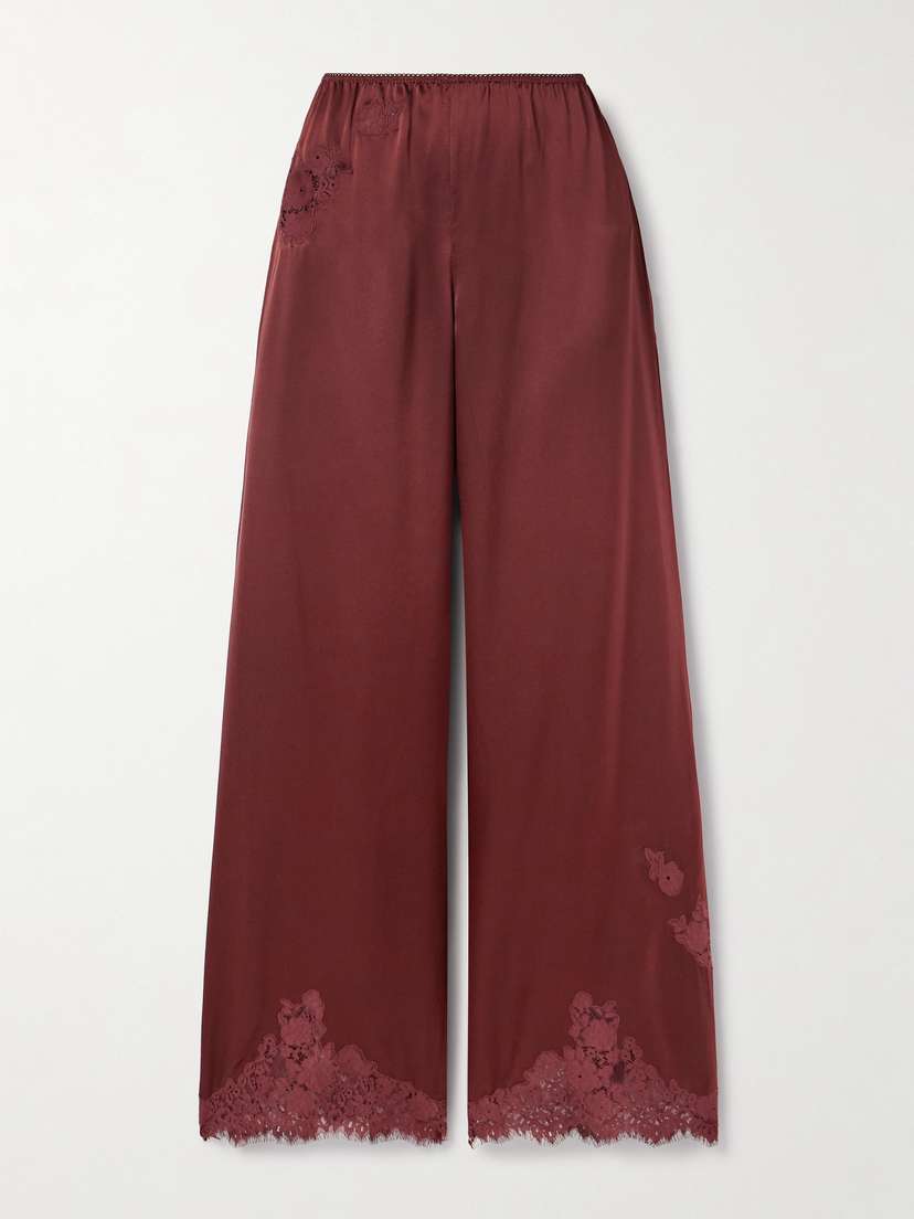 DÔEN Lavon Lace-trimmed Silk-satin Wide-leg Pants