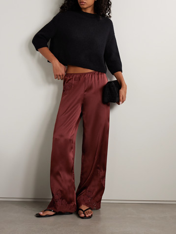 Dôen Lavon lace-trimmed silk-satin wide-leg pants