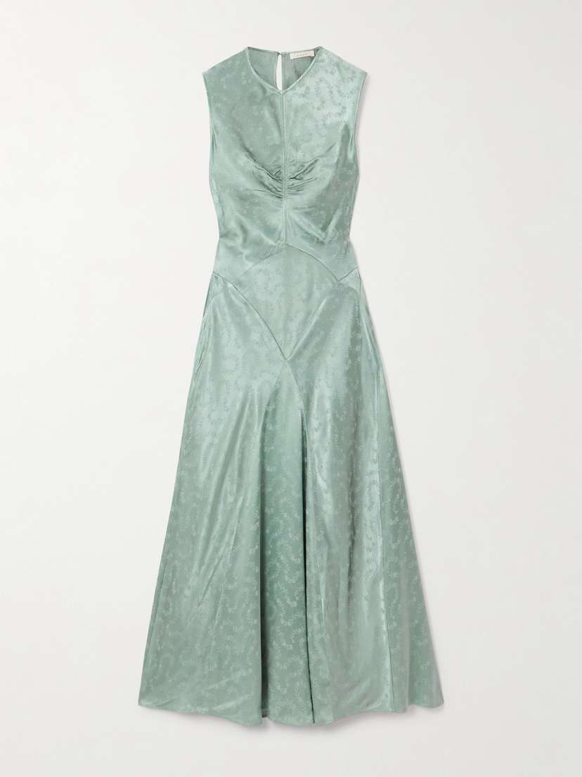 DÔEN Ginette Paneled Floral-jacquard Satin Midi Dress