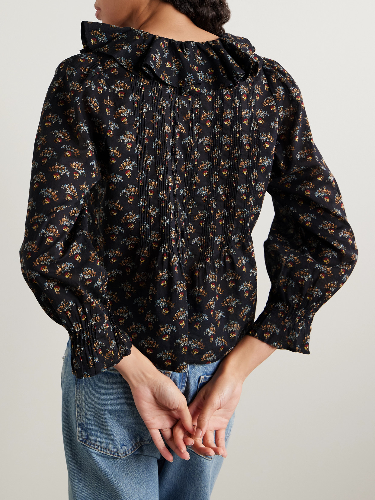 Dôen - Hardy Ruffled Pintucked Floral-Print Organic Cotton-Voile Blouse