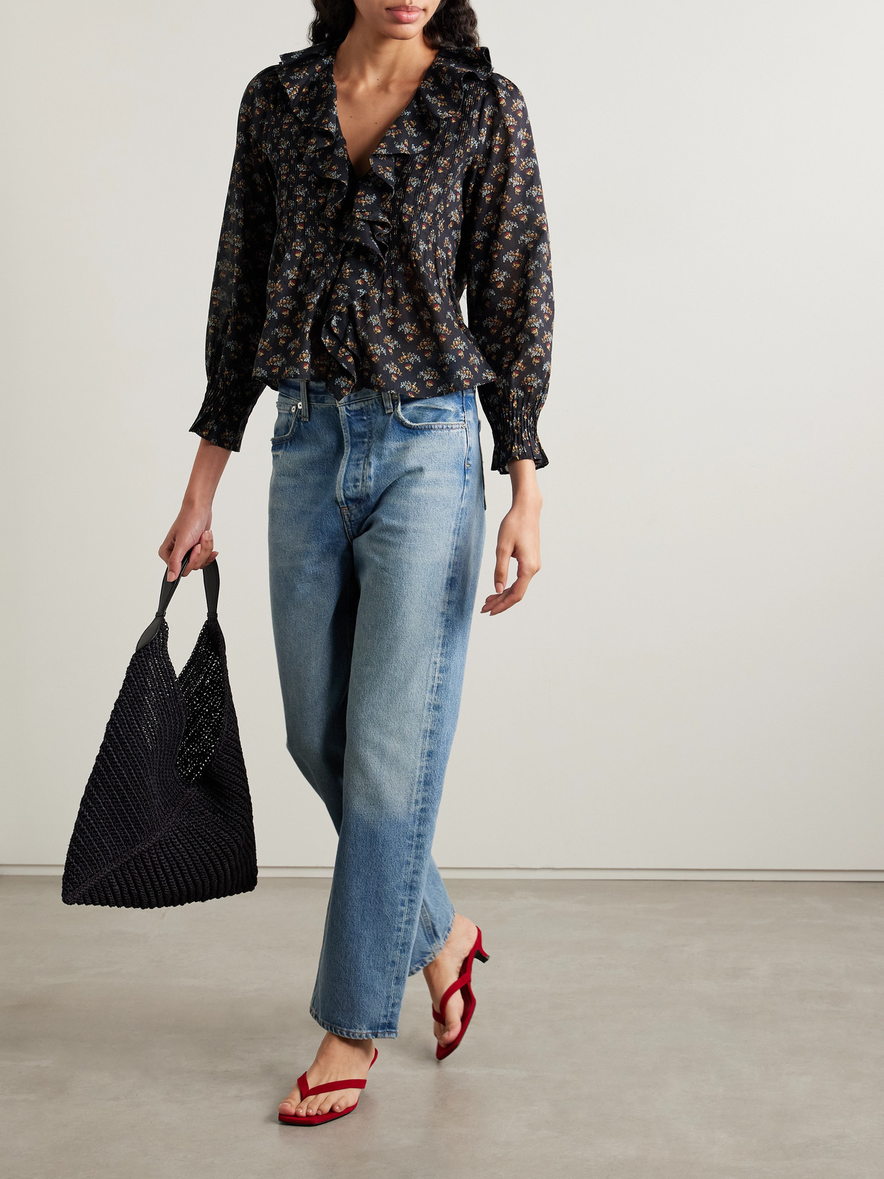 Dôen - Hardy Ruffled Pintucked Floral-Print Organic Cotton-Voile Blouse