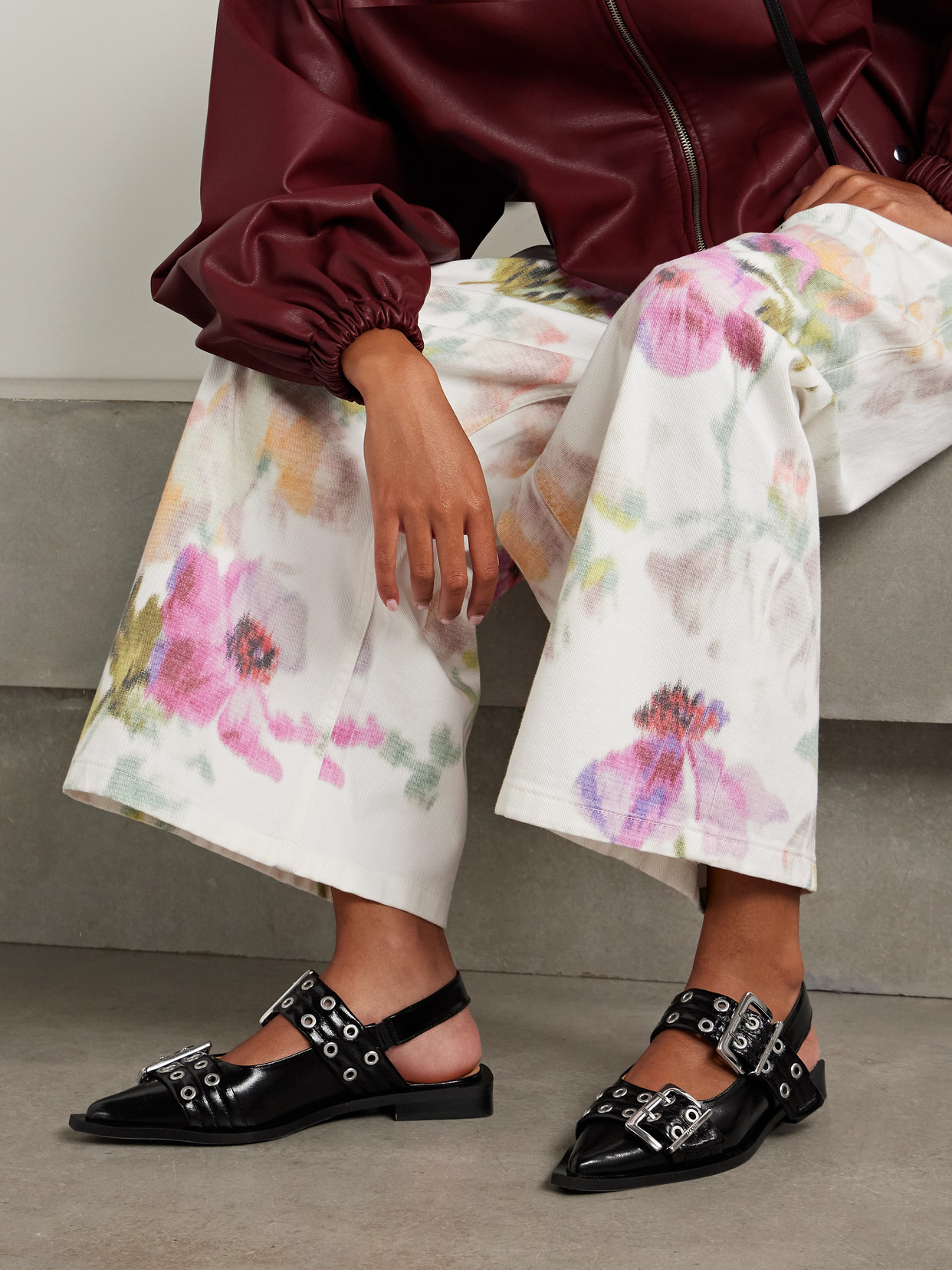 Ganni Embellished Recycled Point-toe Slingback Flats In Multi