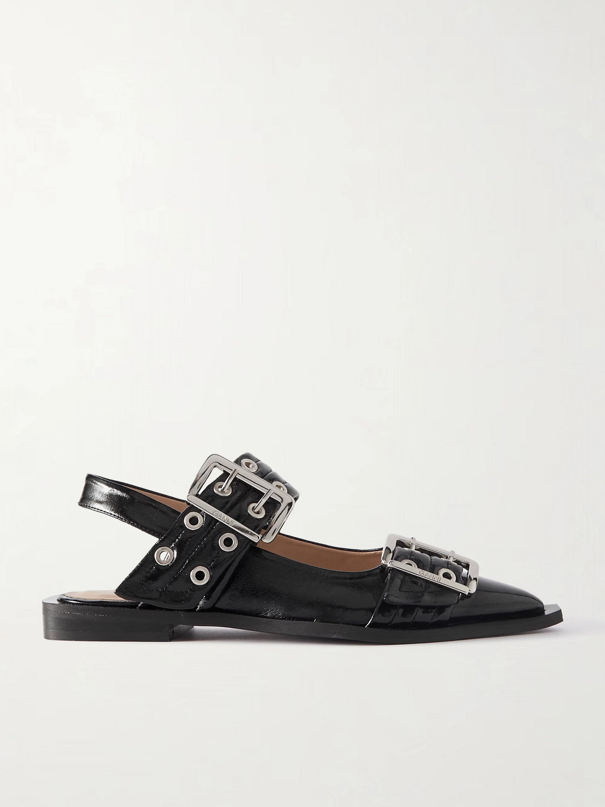 Ganni Embellished Recycled Point-toe Slingback Flats In Multi
