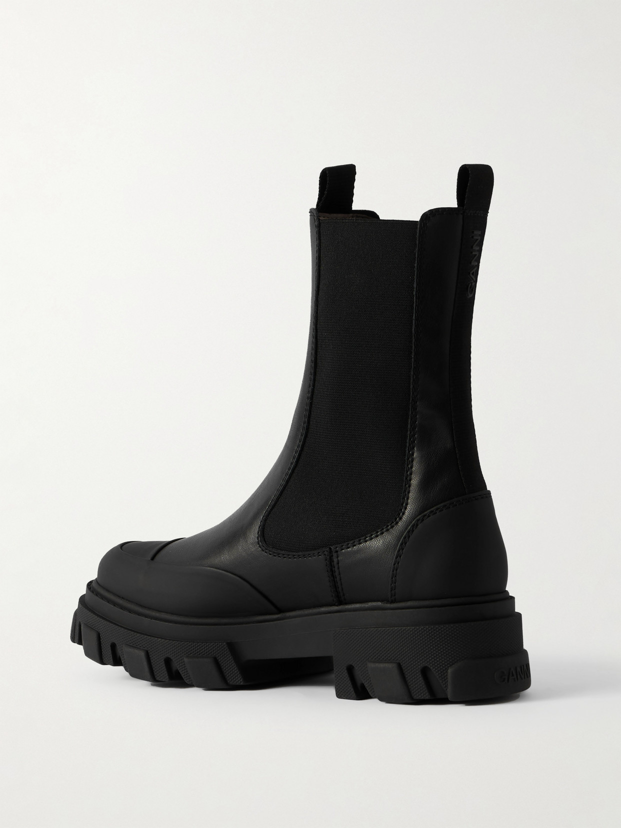 Ganni Cleated Faux-leather Chelsea Boots In Black