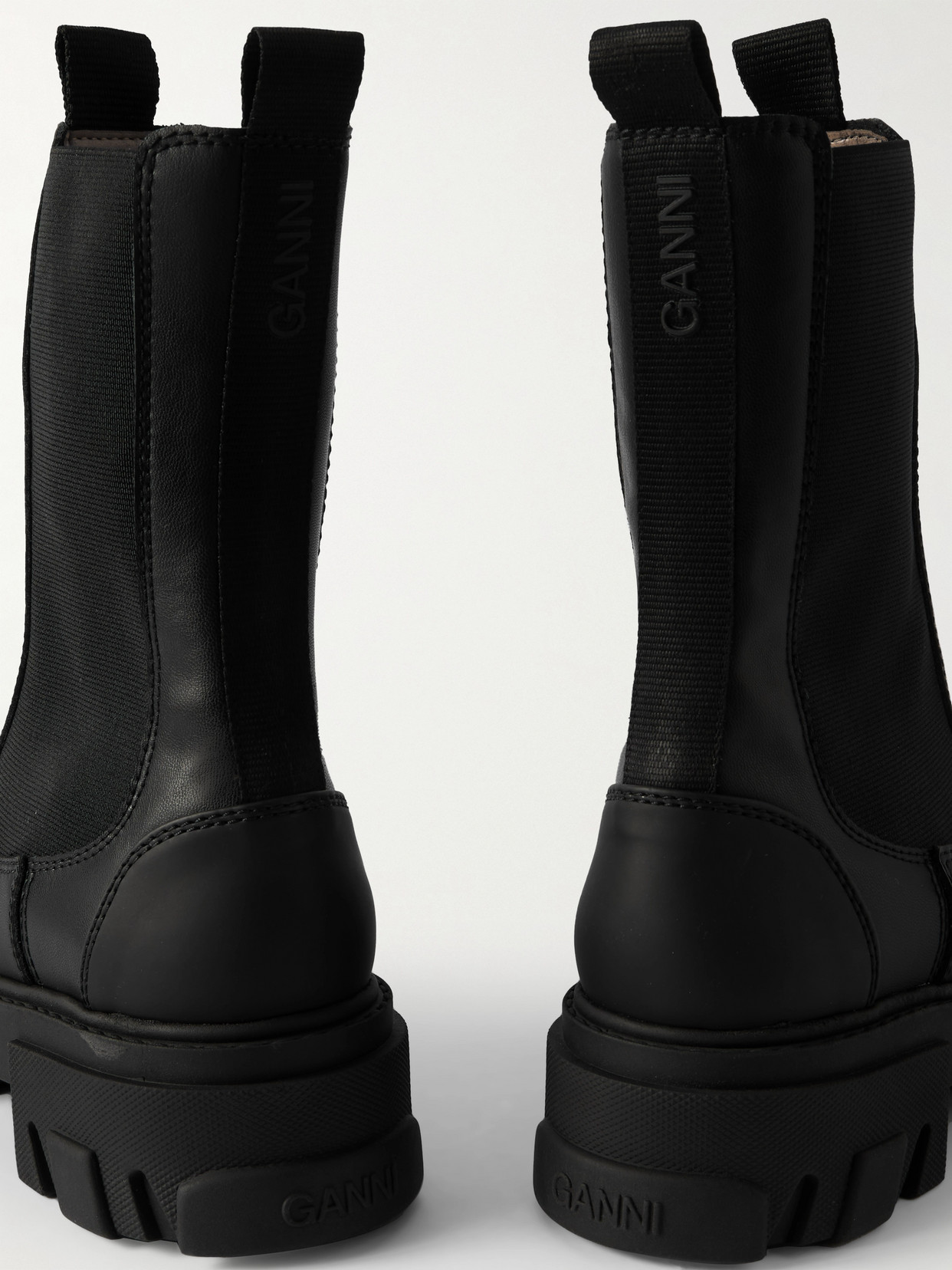 Ganni Cleated Faux-leather Chelsea Boots In Black