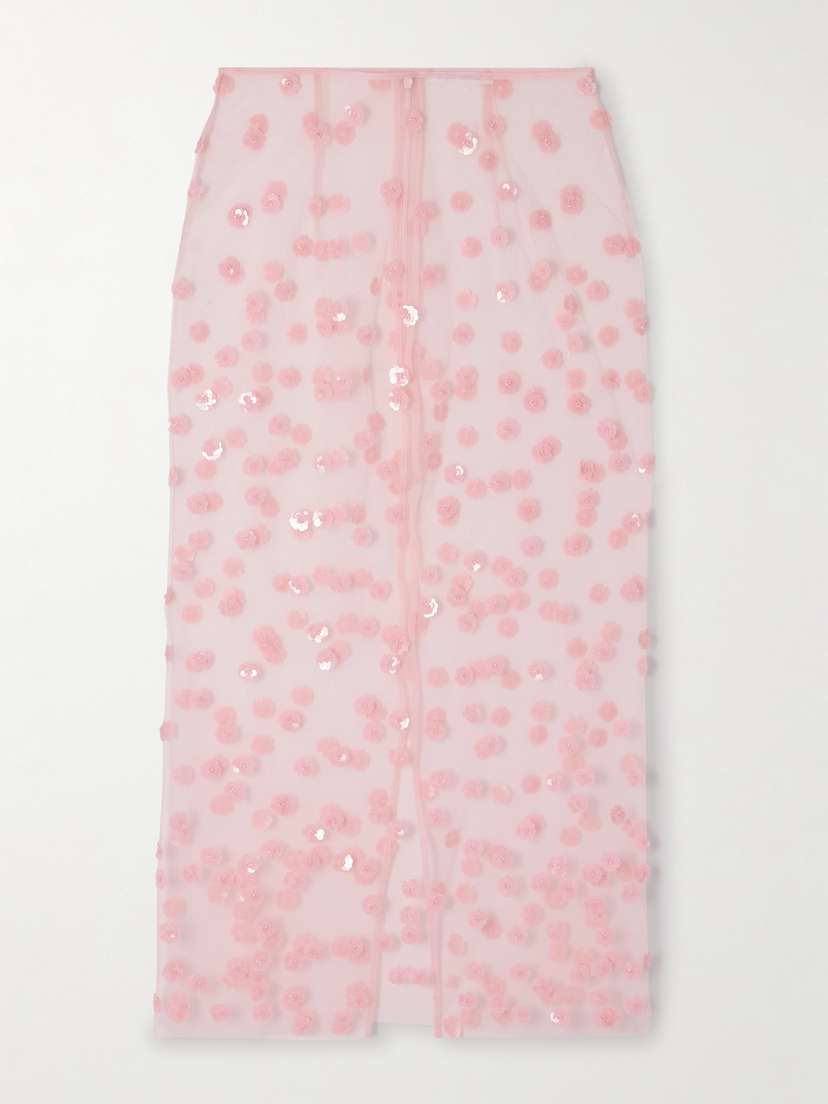 Cecilie Bahnsen Gus Embellished Tulle Midi Skirt