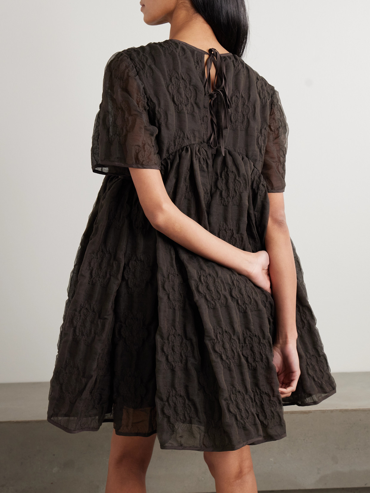Cecilie Bahnsen Britney Tie-back Matelassé Mini Dress In Brown