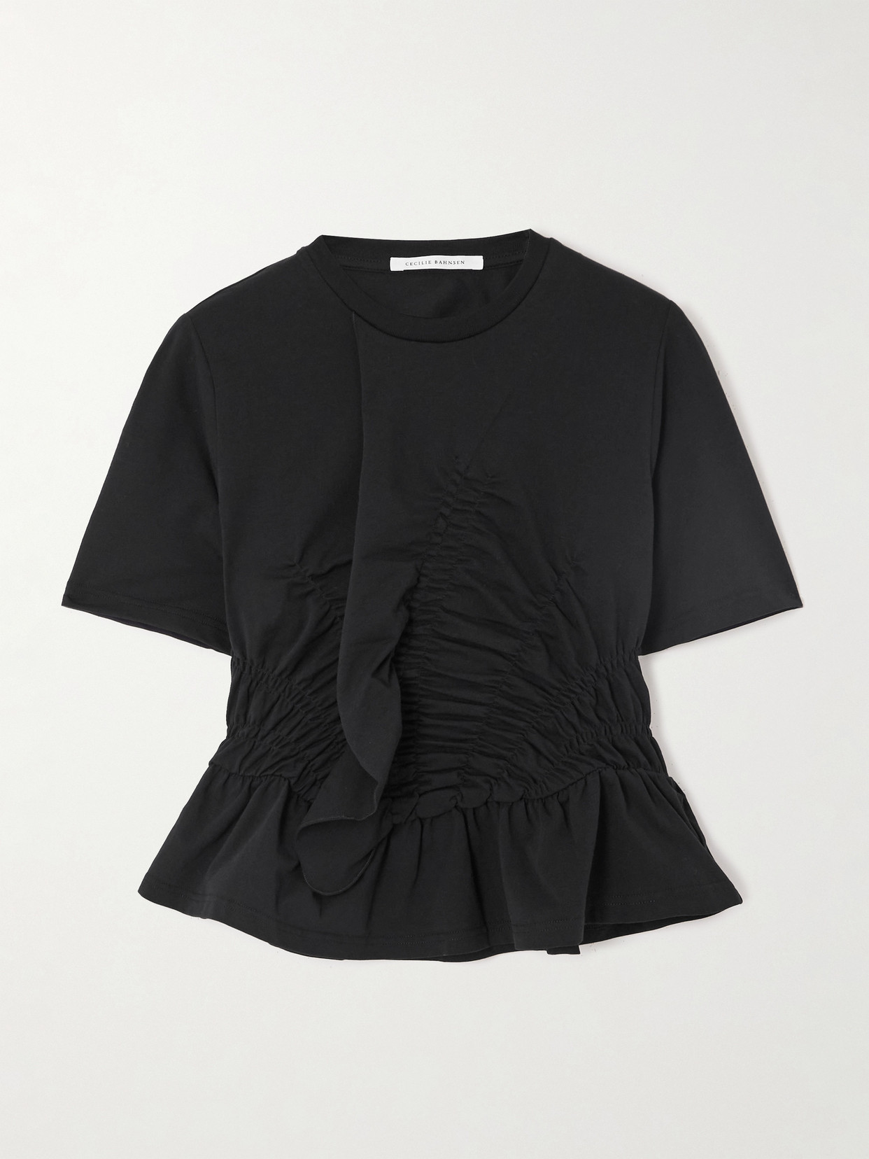 Cecilie Bahnsen Ruched Stretch-cotton Jersey T-shirt In Black