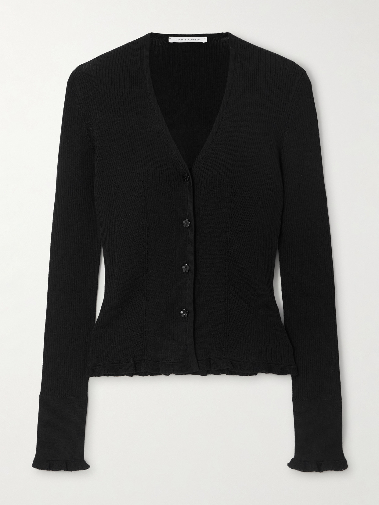 Cecilie Bahnsen Bessie Ribbed Wool Cardigan In Black