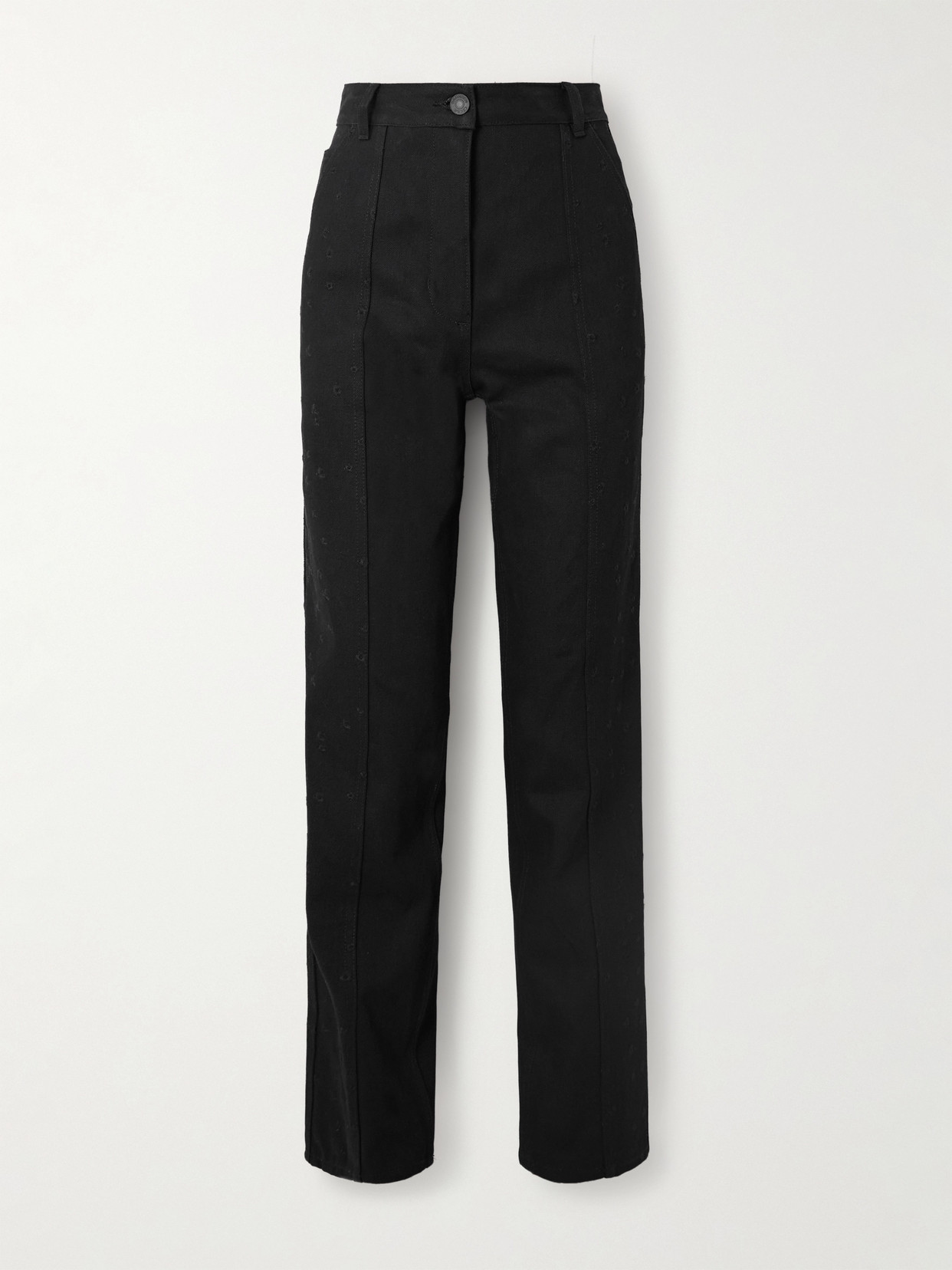 Cecilie Bahnsen Bliss Embroidered Cotton-gabardine Straight-leg Pants In Black
