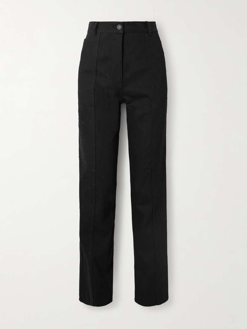 Cecilie Bahnsen Bliss Embroidered Cotton-gabardine Straight-leg Pants