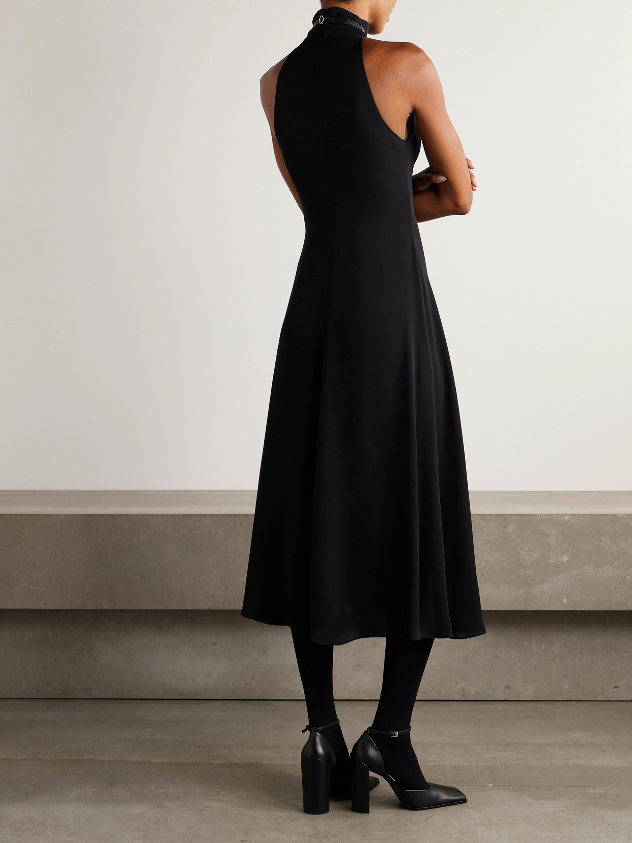 Alaïa Cut-out Embellished Leather-trimmed Crepe Midi Dress In Black