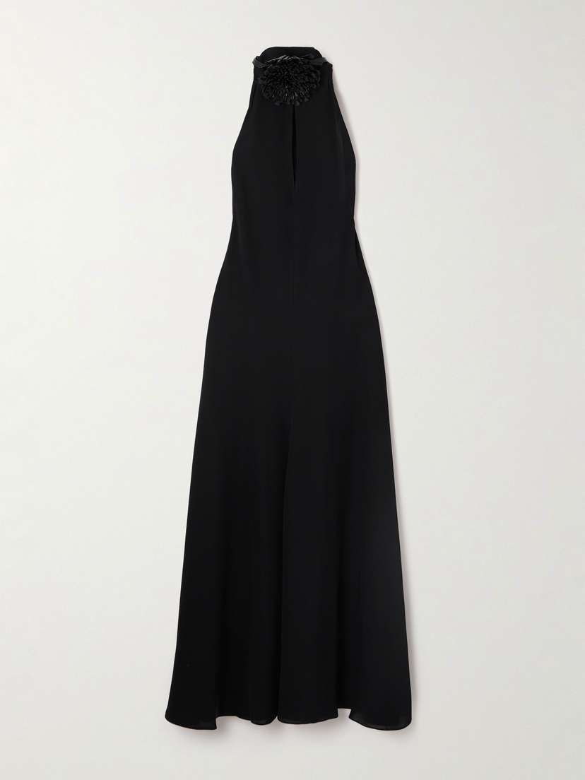 Alaïa — Cut-out embellished leather-trimmed crepe midi dress