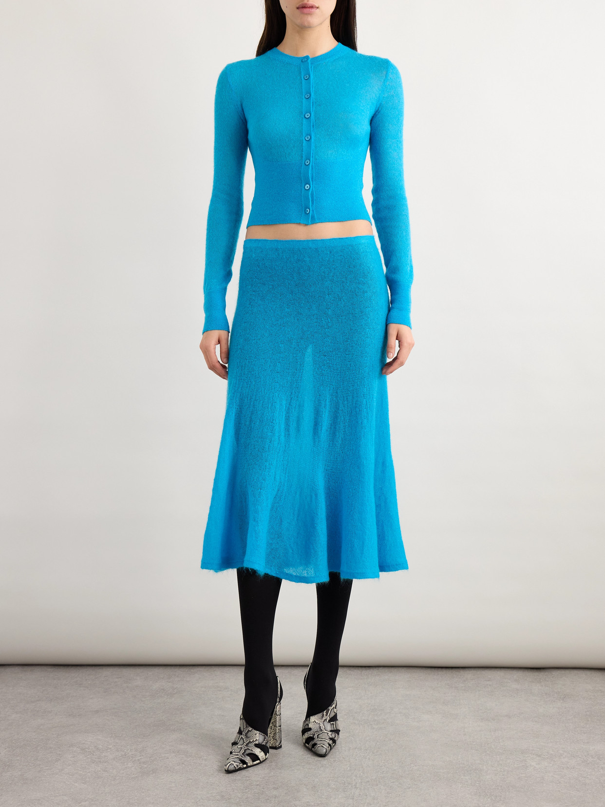 Alaïa Circle Mohair And Wool-blend Midi Skirt In Blue