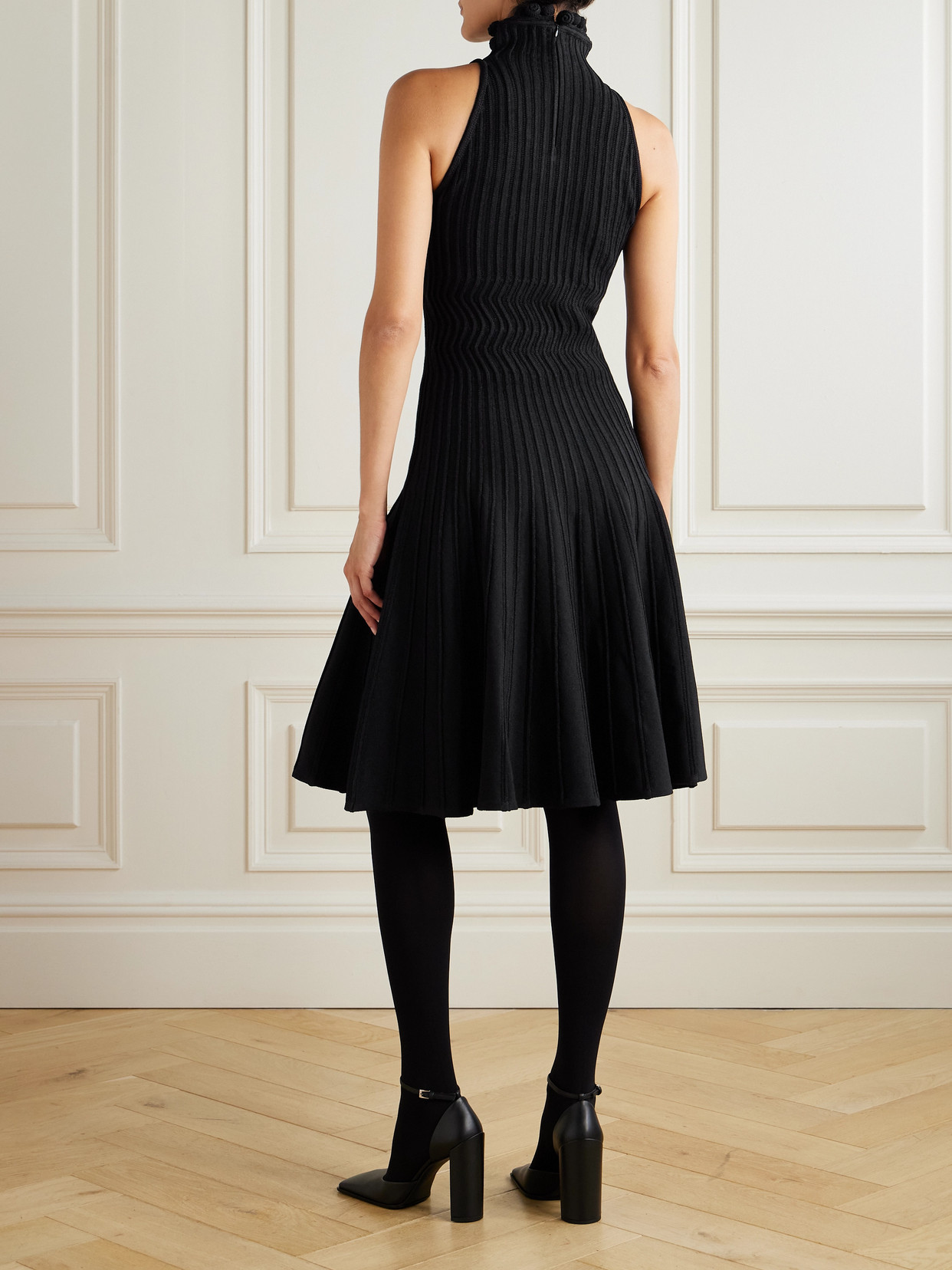 Alaïa Ribbed-knit Turtleneck Dress In Black