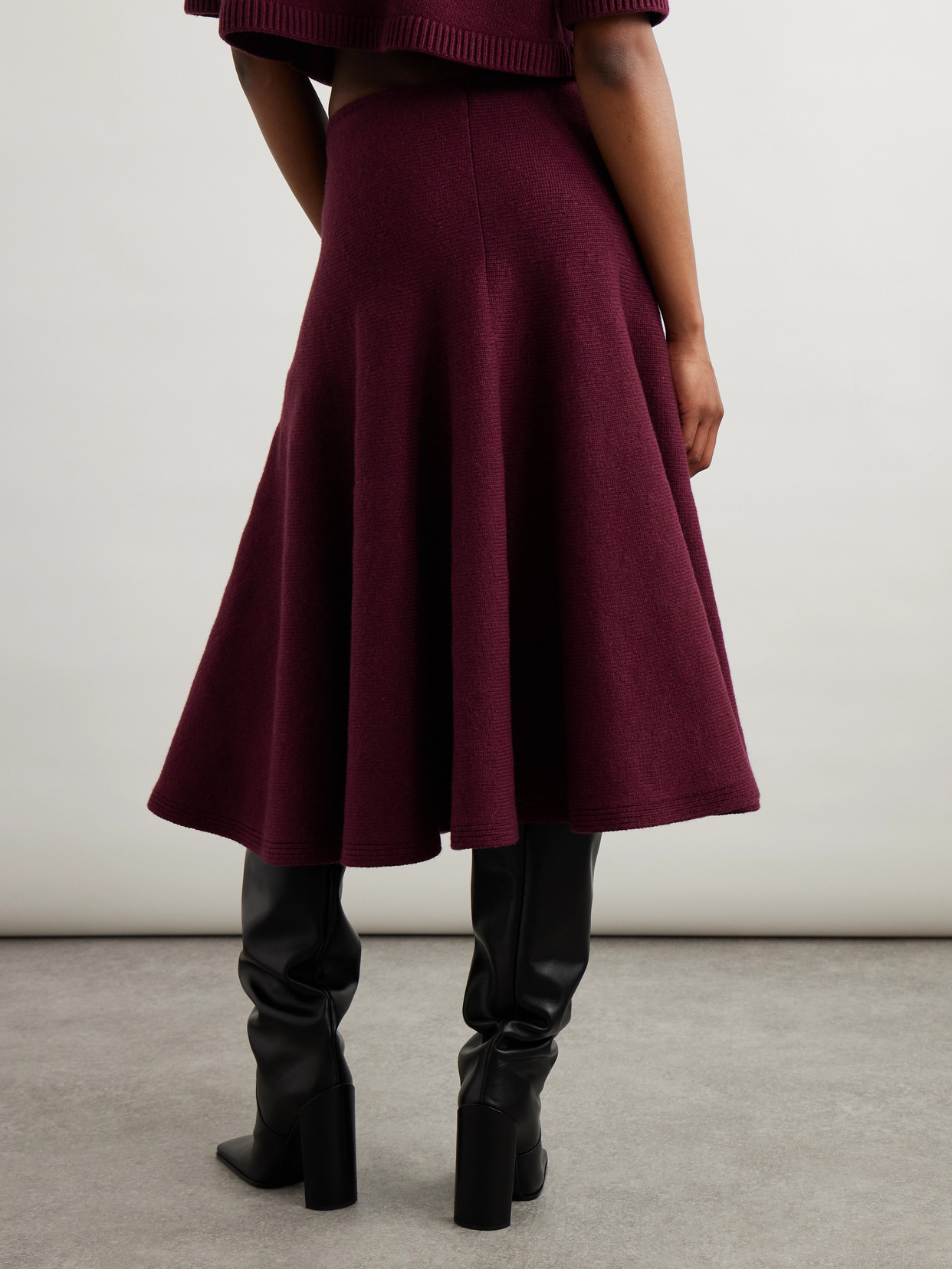 Alaïa Pleated Knitted Cashmere-blend Midi Skirt In Brown