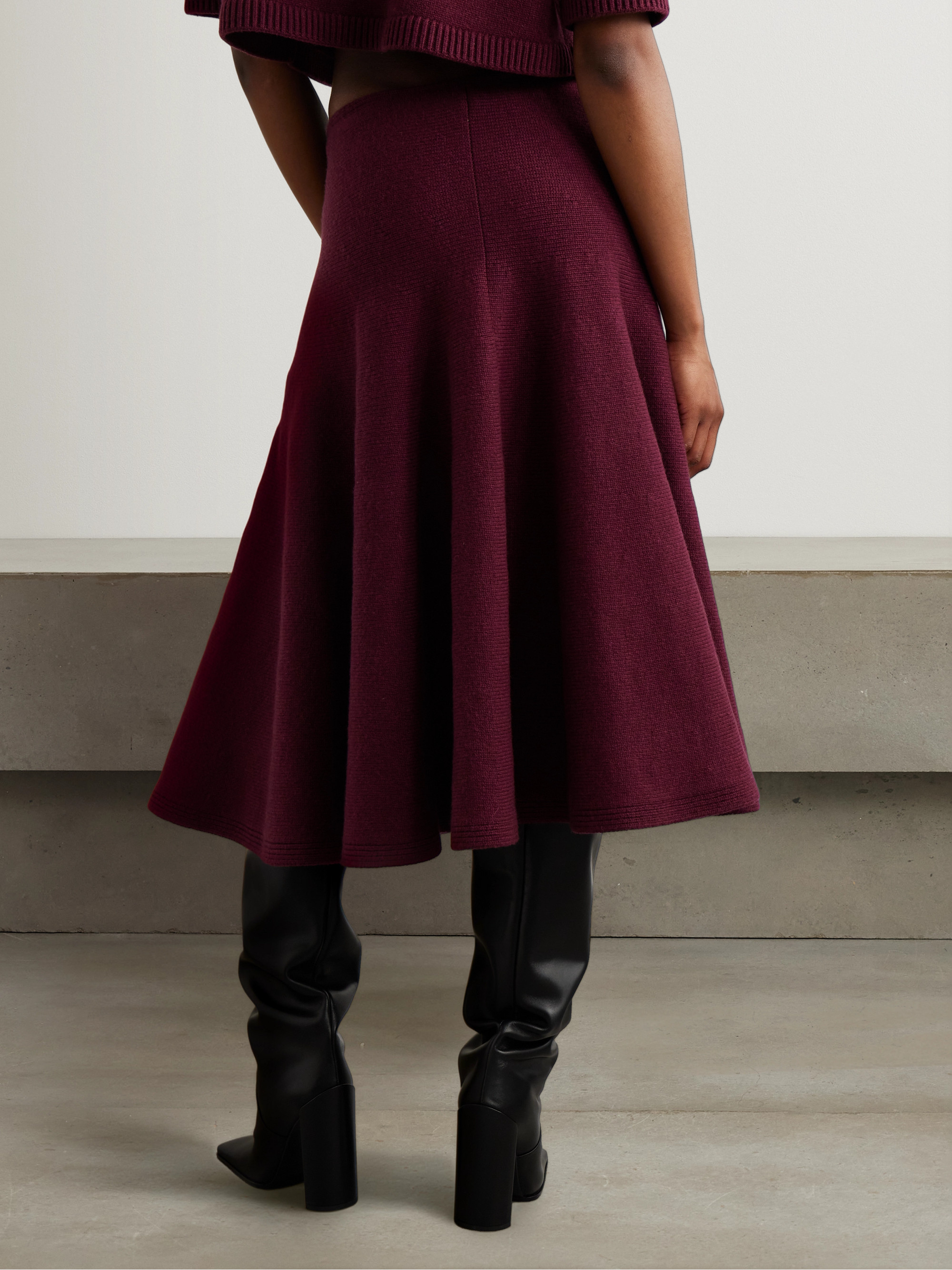 Alaïa Pleated knitted cashmere-blend midi skirt