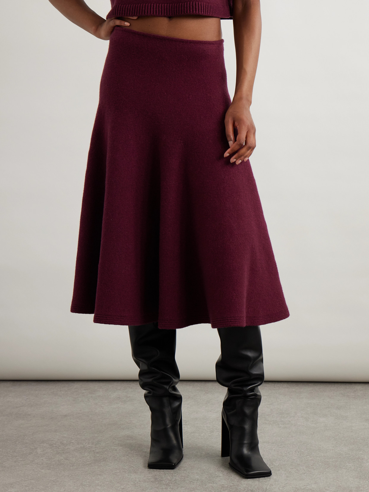 Alaïa Pleated Knitted Cashmere-blend Midi Skirt In Brown