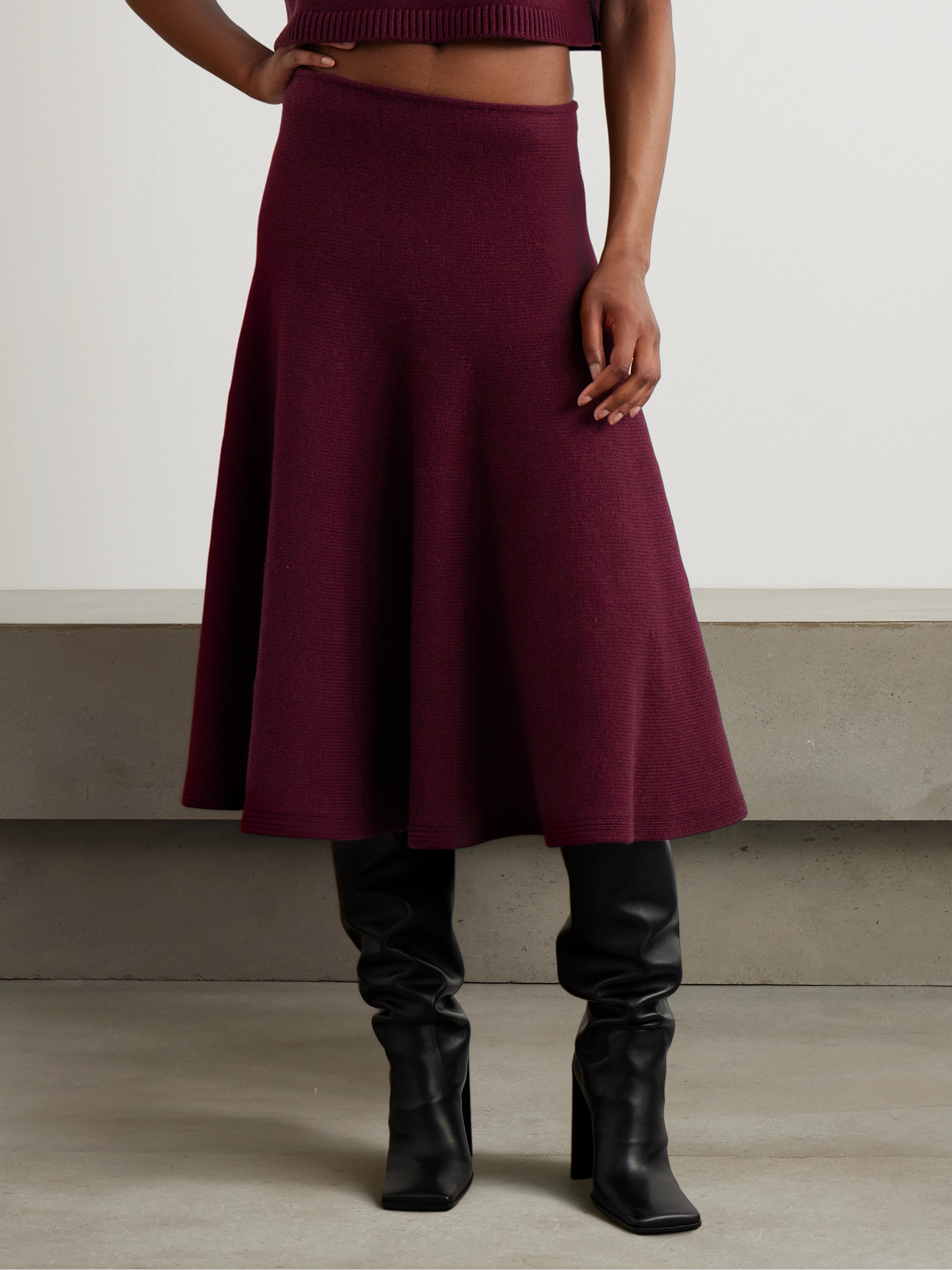 Alaïa Pleated knitted cashmere-blend midi skirt
