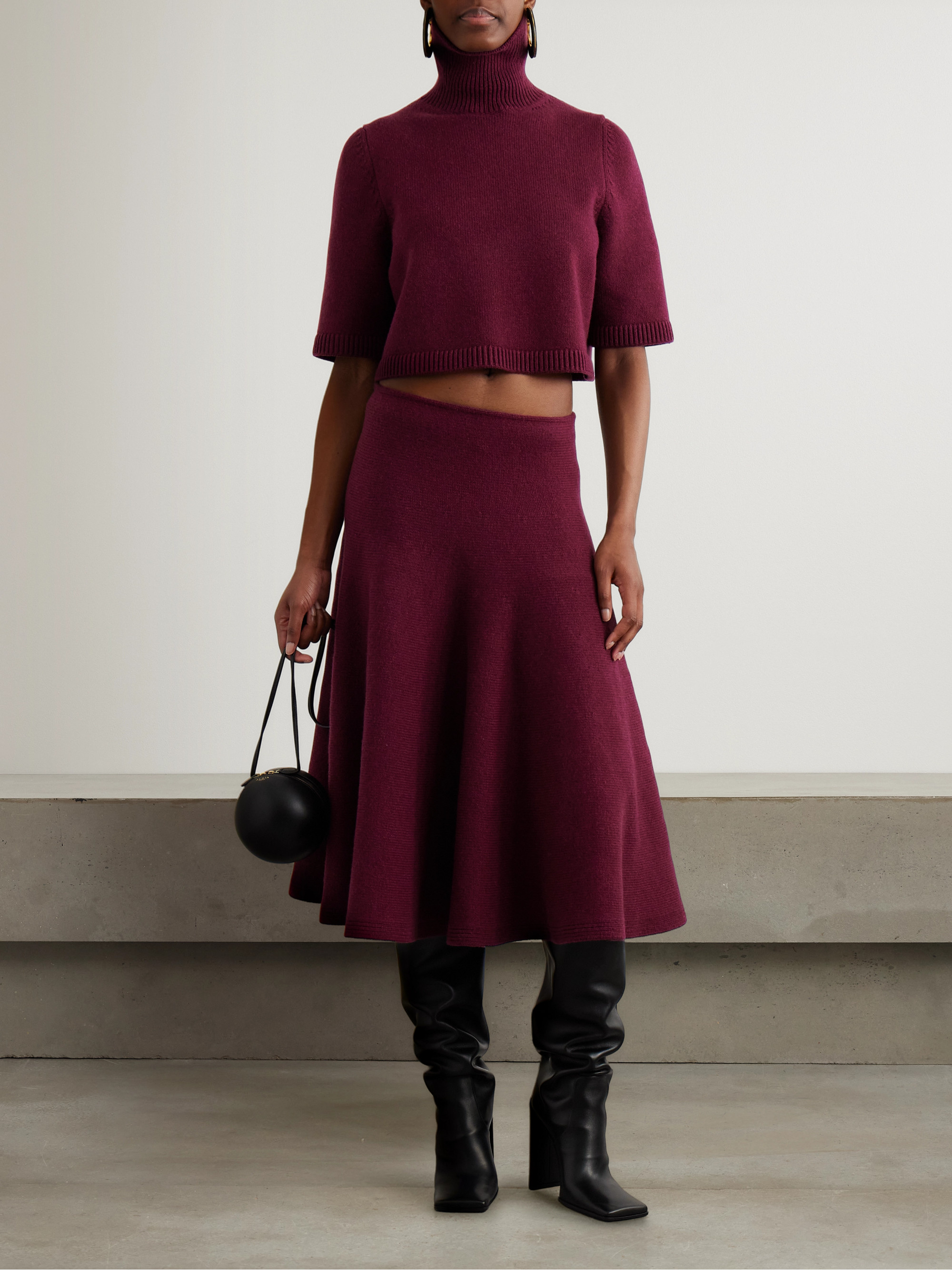 Alaïa Pleated knitted cashmere-blend midi skirt