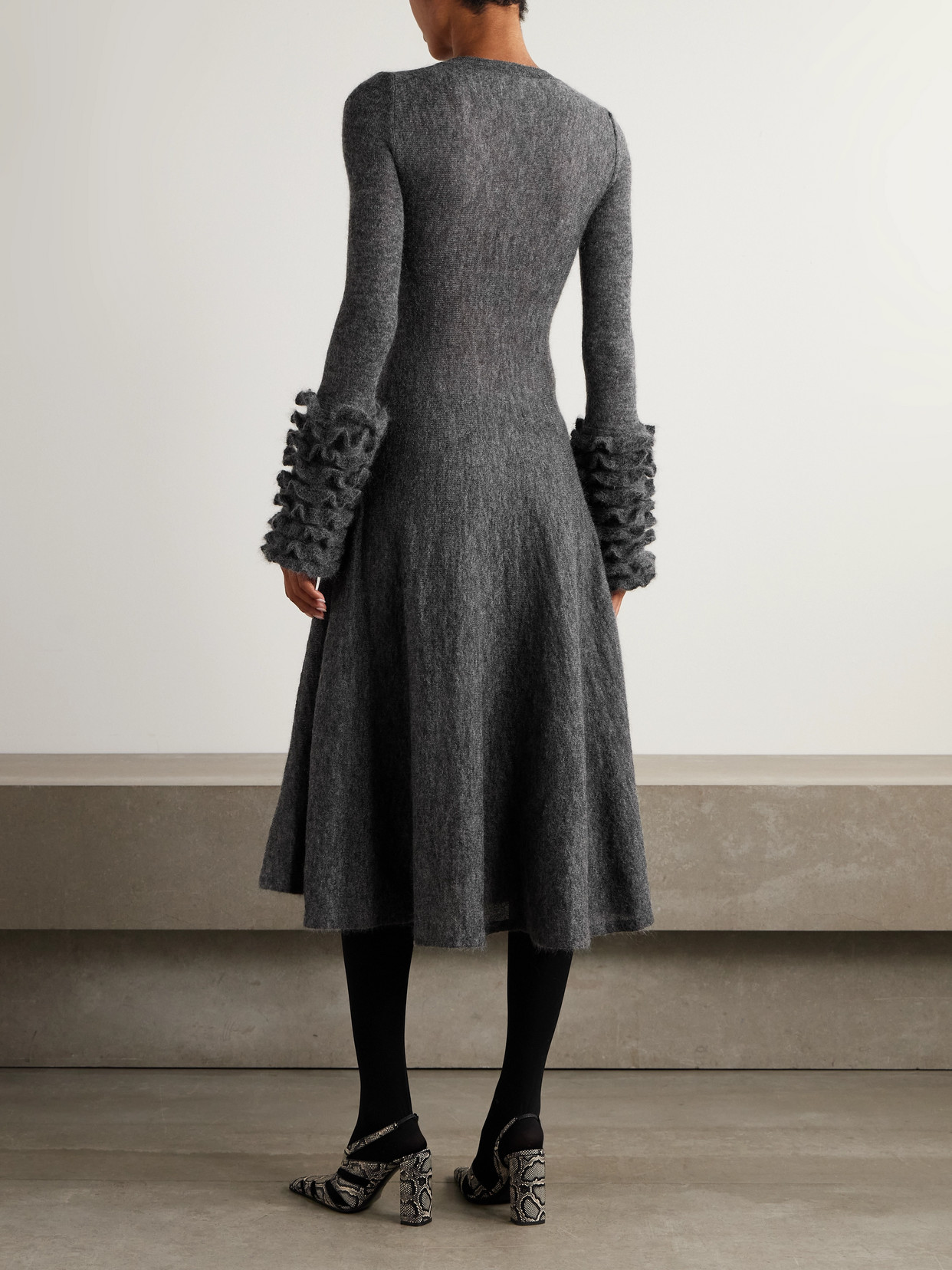 Alaïa Ruffled Mohair-blend Midi Dress In Gray