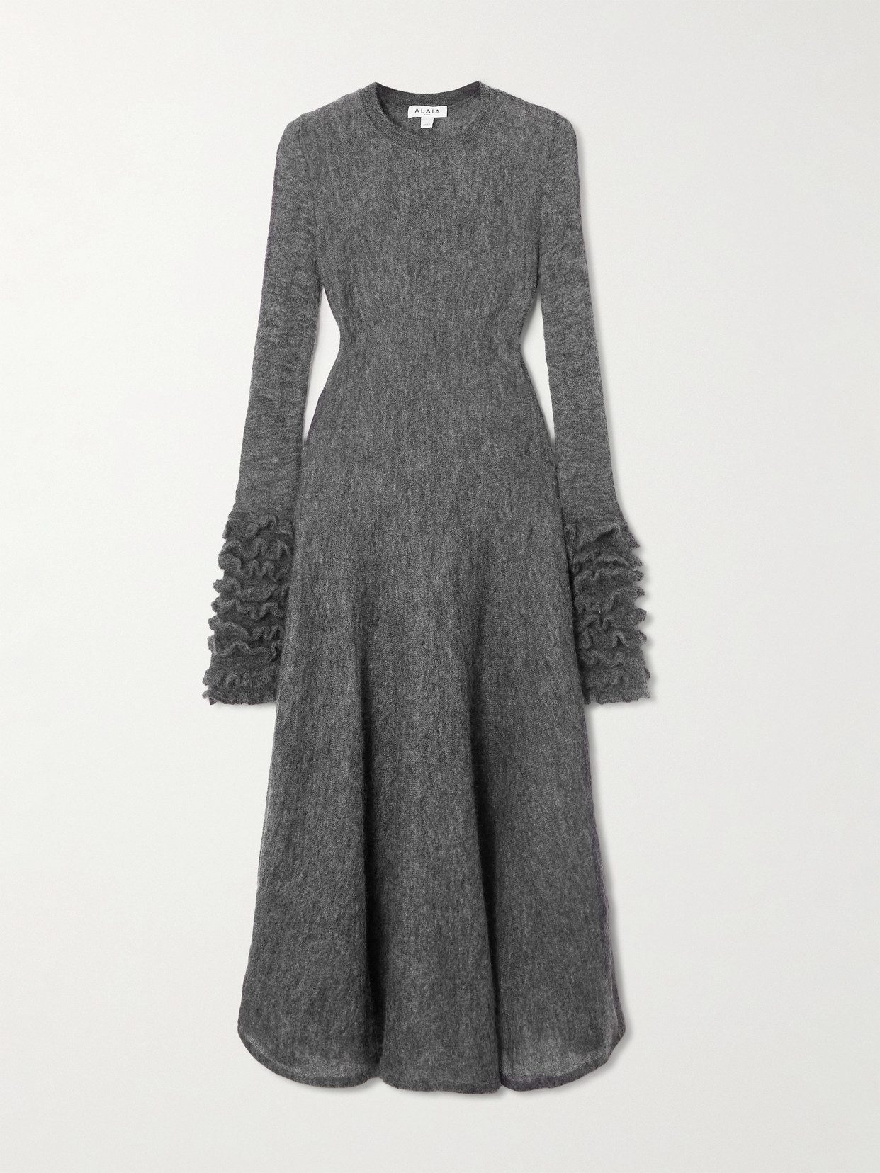 Alaïa Ruffled Mohair-blend Midi Dress In Gray