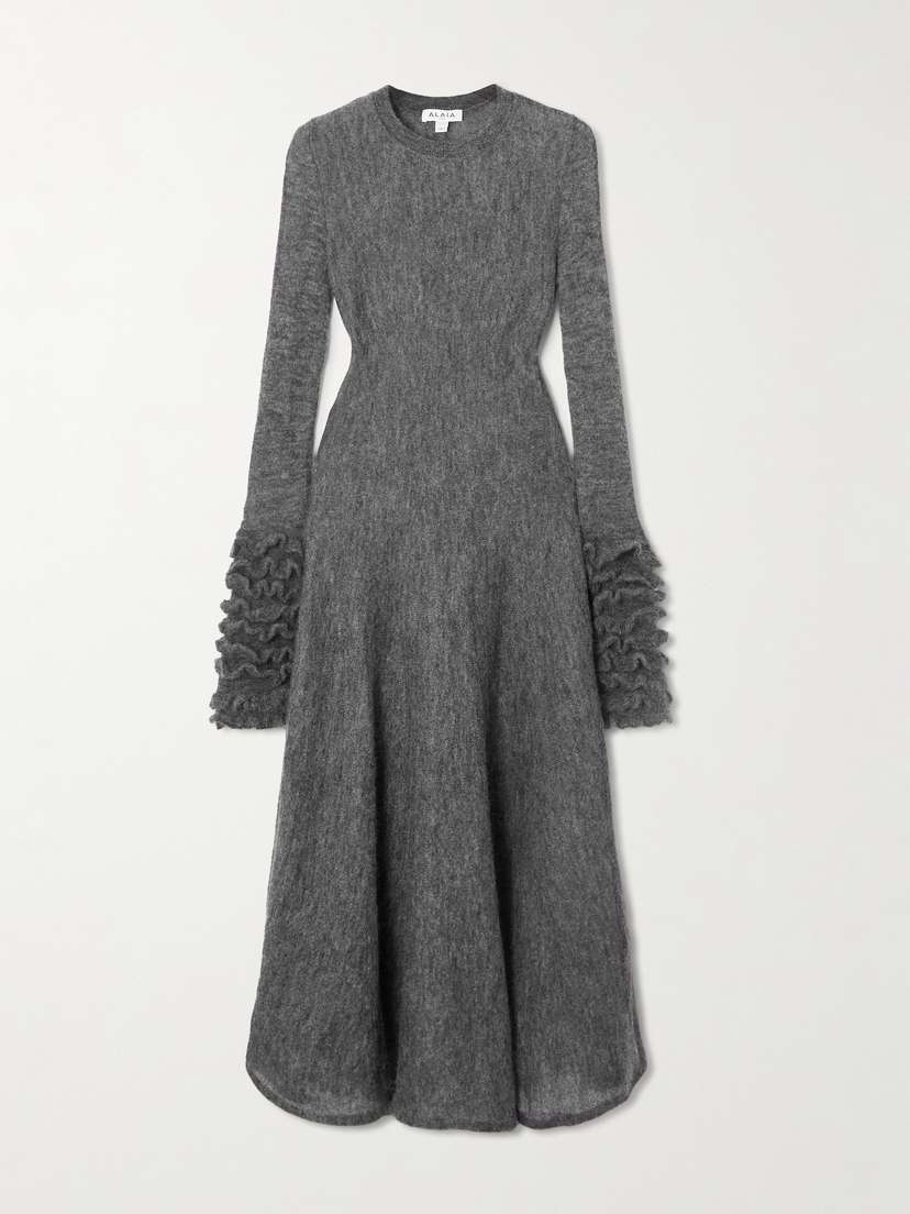 Alaïa Ruffled Mohair-blend Midi Dress