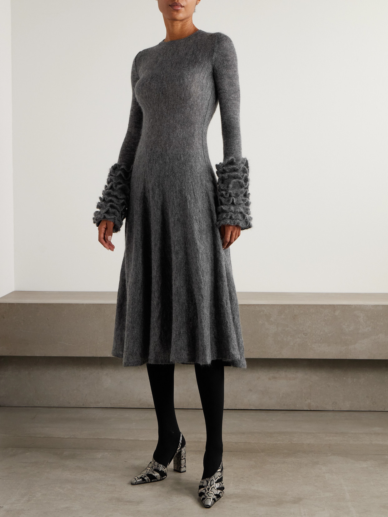 Alaïa Ruffled Mohair-blend Midi Dress In Gray