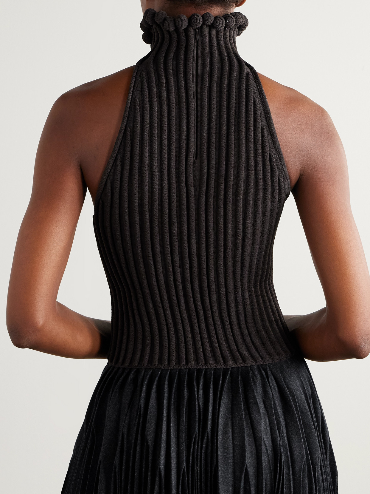 Alaïa Ribbed-knit Halter Top With Wavy Finish In Black