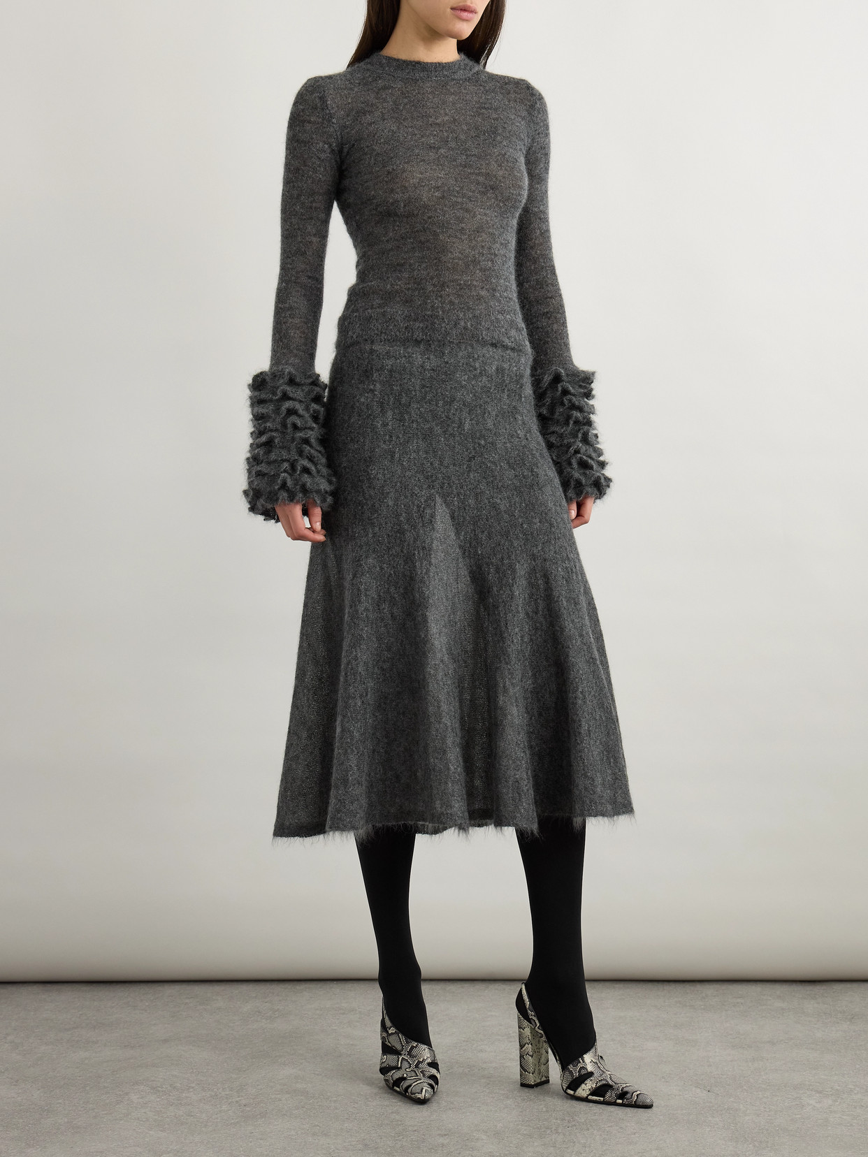 Alaïa Pleated Mohair-blend Midi Skirt In Black