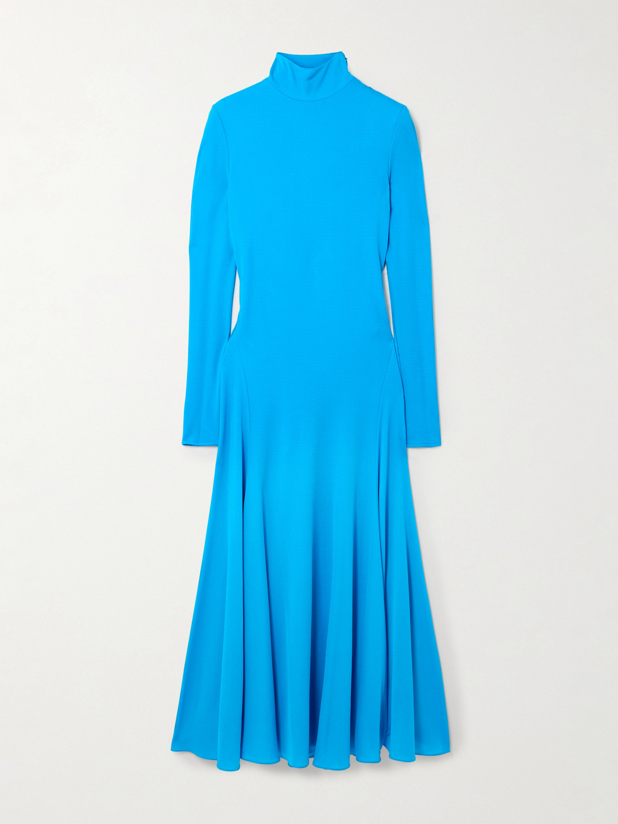 Alaïa Open-back Jersey Turtleneck Midi Dress In Blue