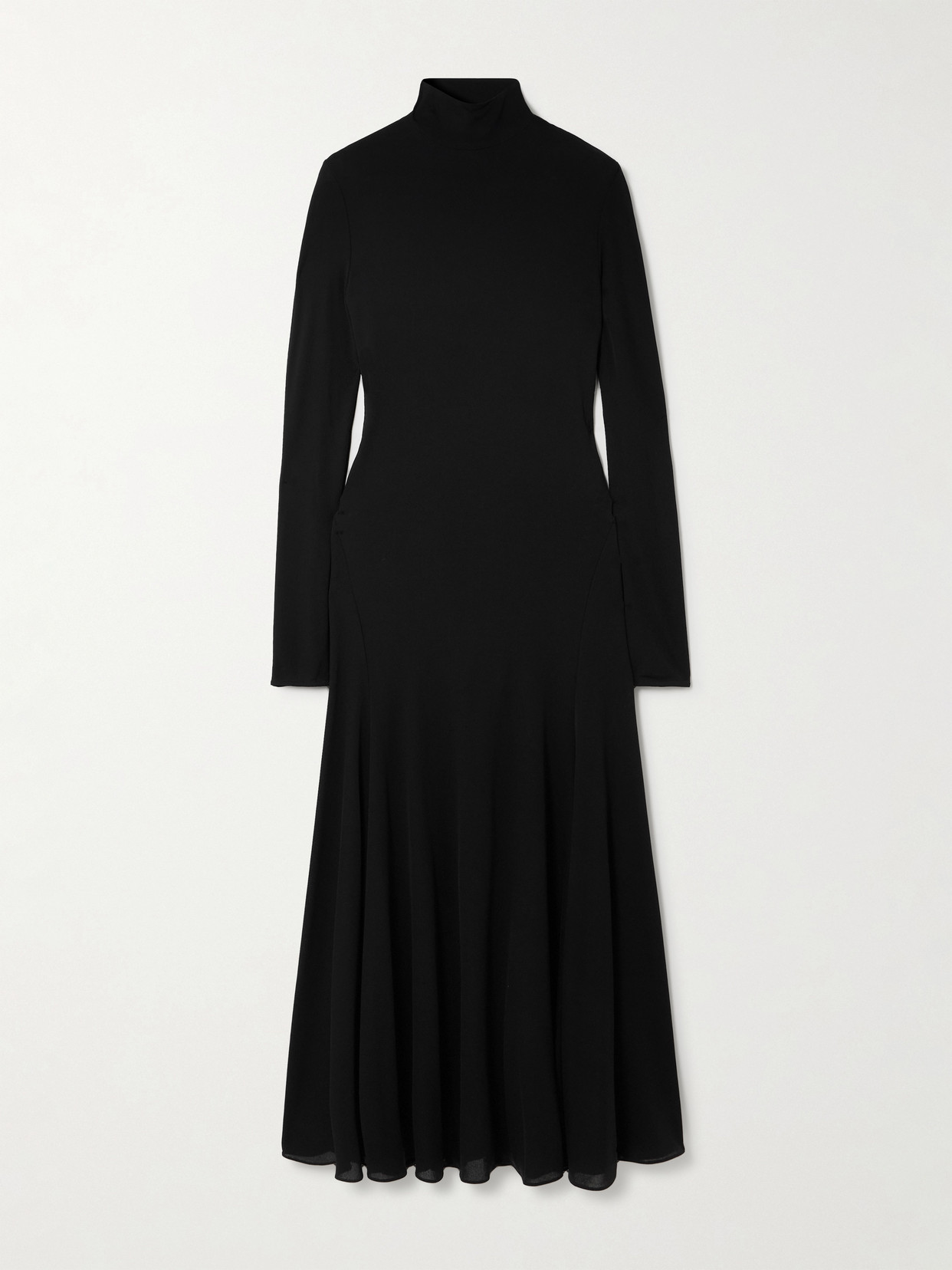 Alaïa Open-back Jersey Turtleneck Midi Dress In Black