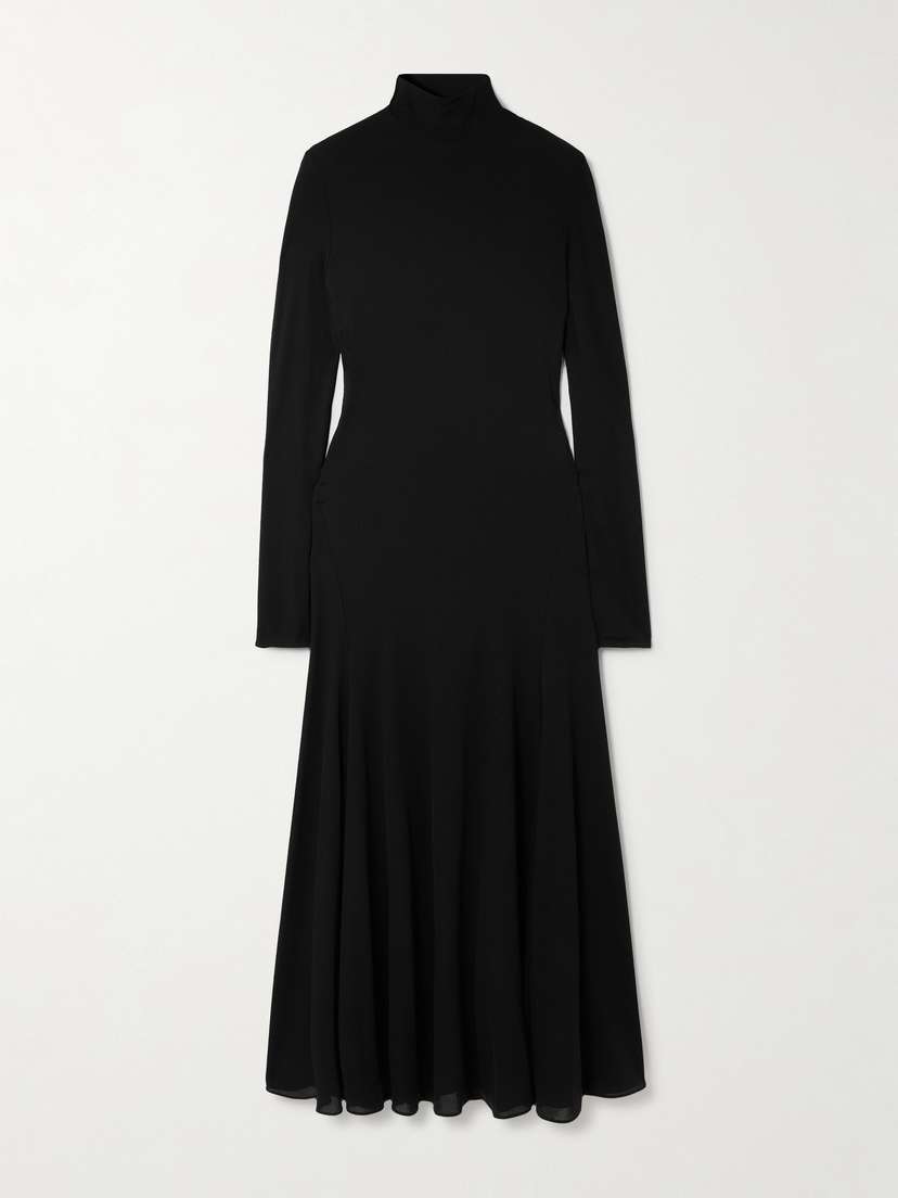 Alaïa Open-back Jersey Turtleneck Midi Dress