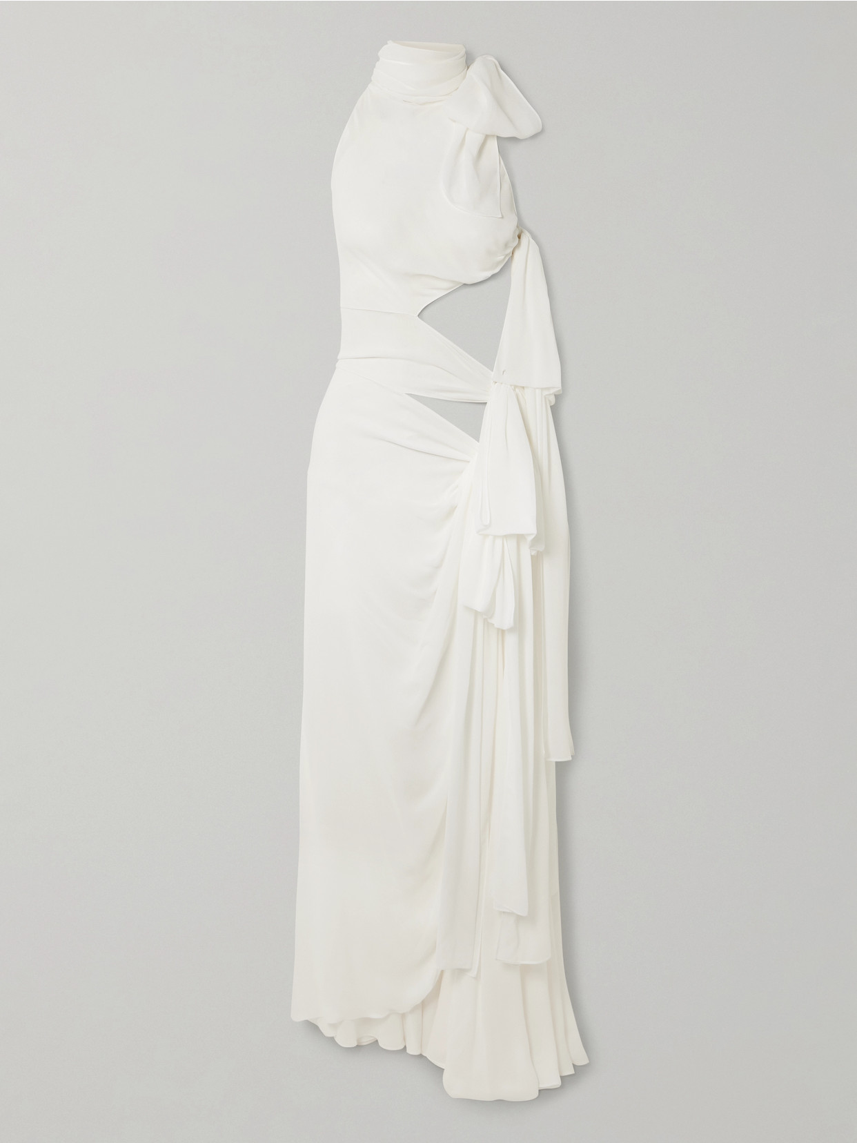 Alaïa Asymmetric Tie-detailed Cutout Crepe De Chine Gown In White