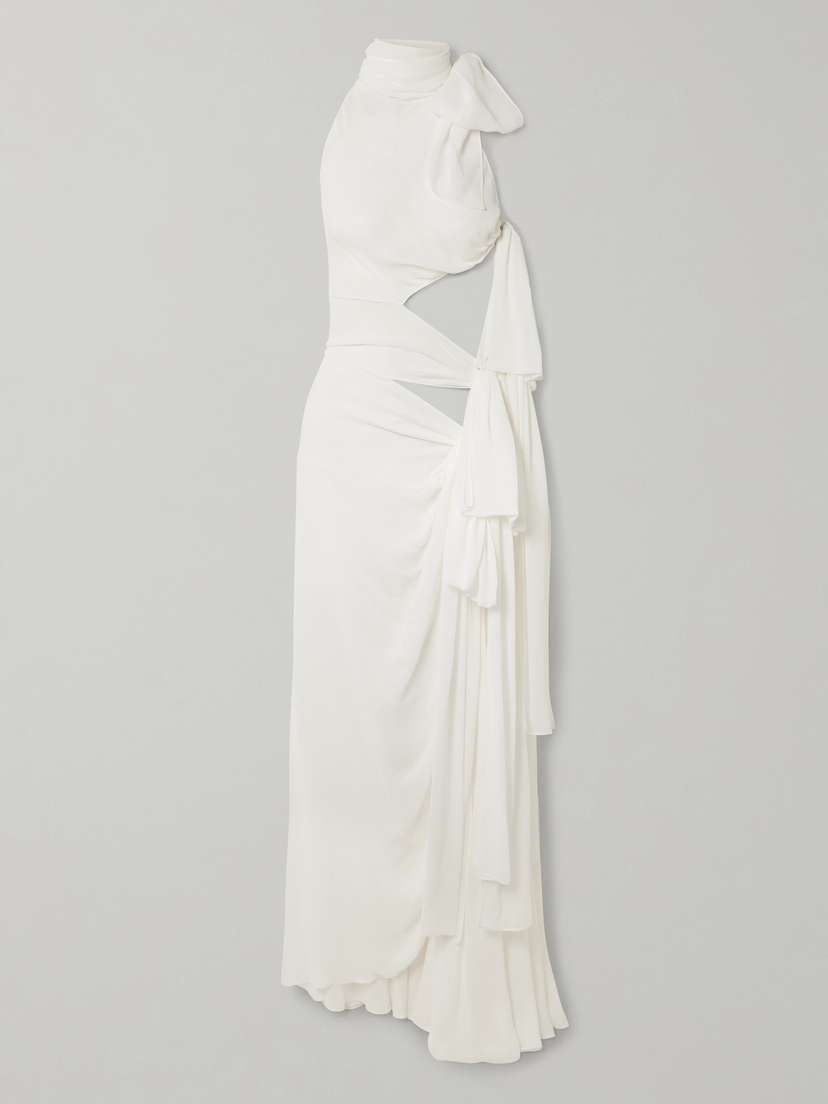 Alaïa Asymmetric Tie-detailed Cutout Crepe De Chine Gown