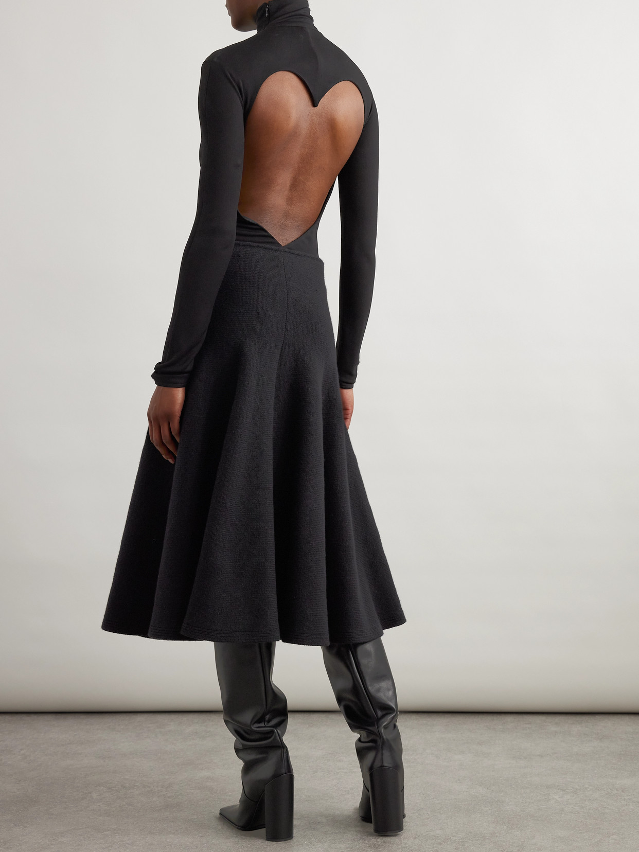 Alaïa Open-back Jersey Turtleneck Bodysuit In Black