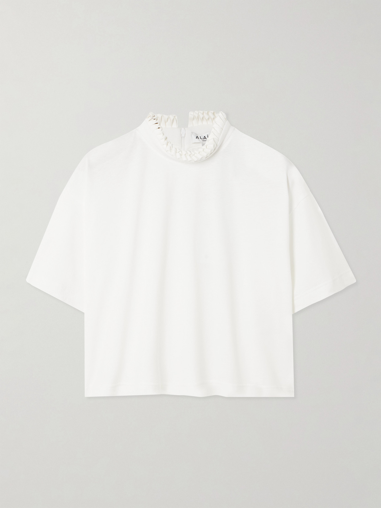 Alaïa Cropped Ruffled Cotton-jersey Turtleneck T-shirt In White